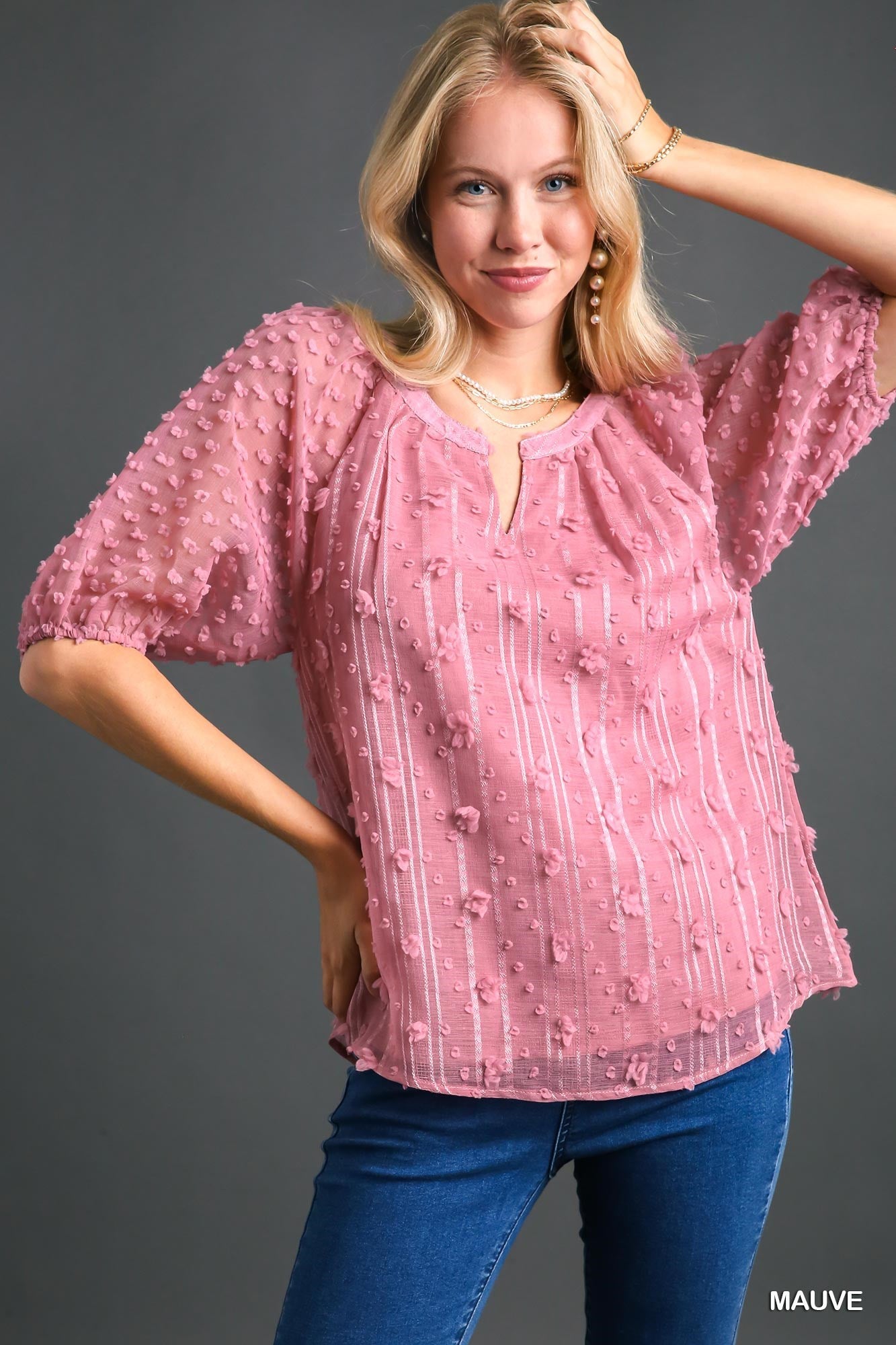 Mauve Blouse with 3D Contrast Sleeves