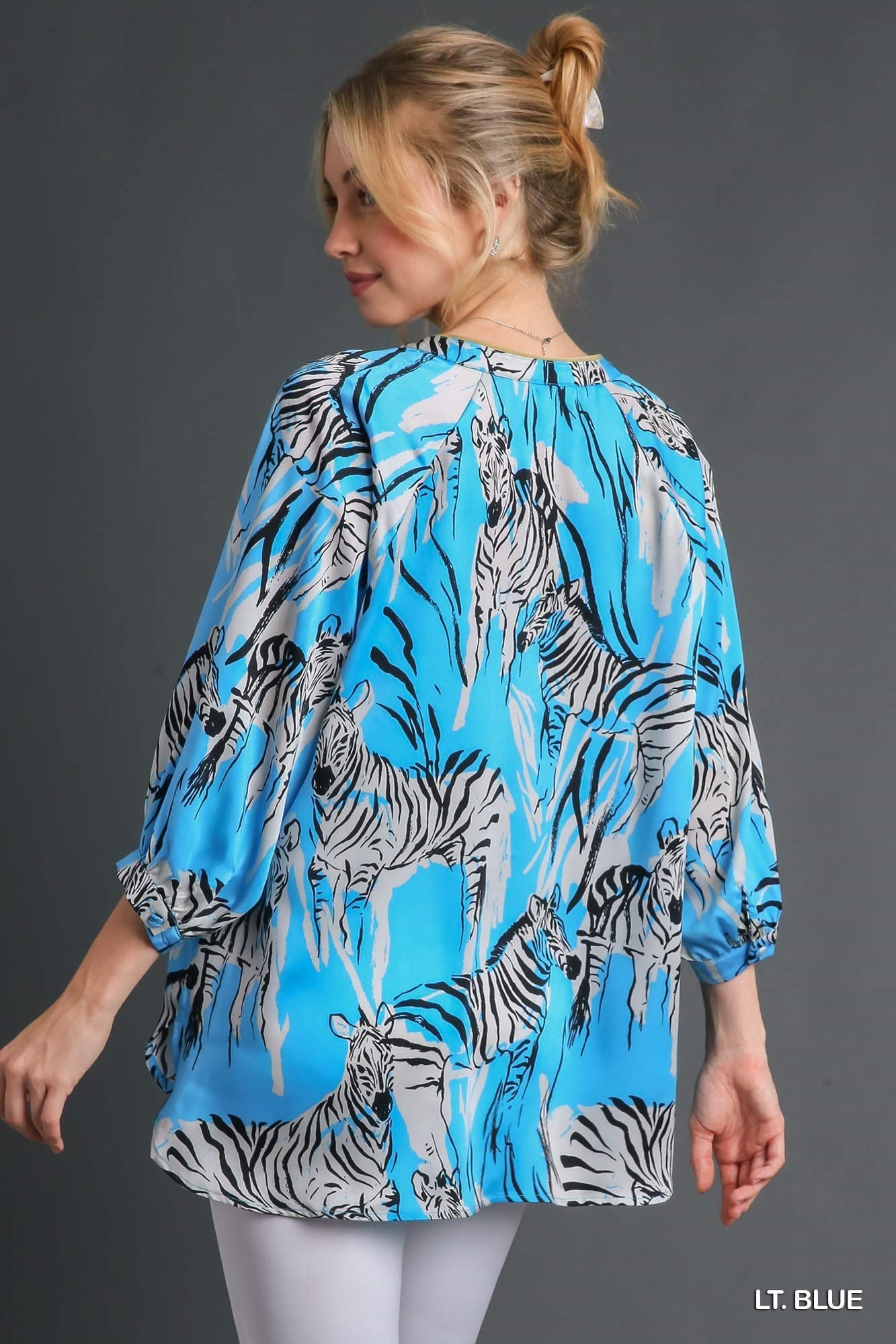 Turquoise Satin Zebra Print Hi/Lo Top