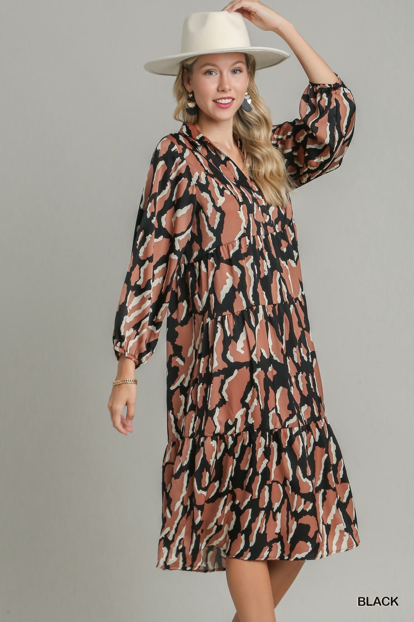 Black & Brown Animal Print Midi Dress