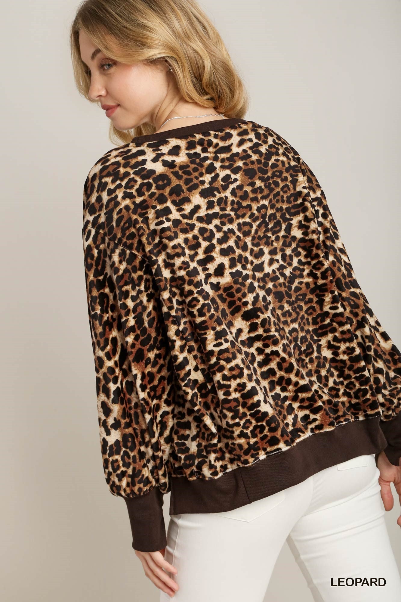 Leopard Print Fleece Pullover Sweater