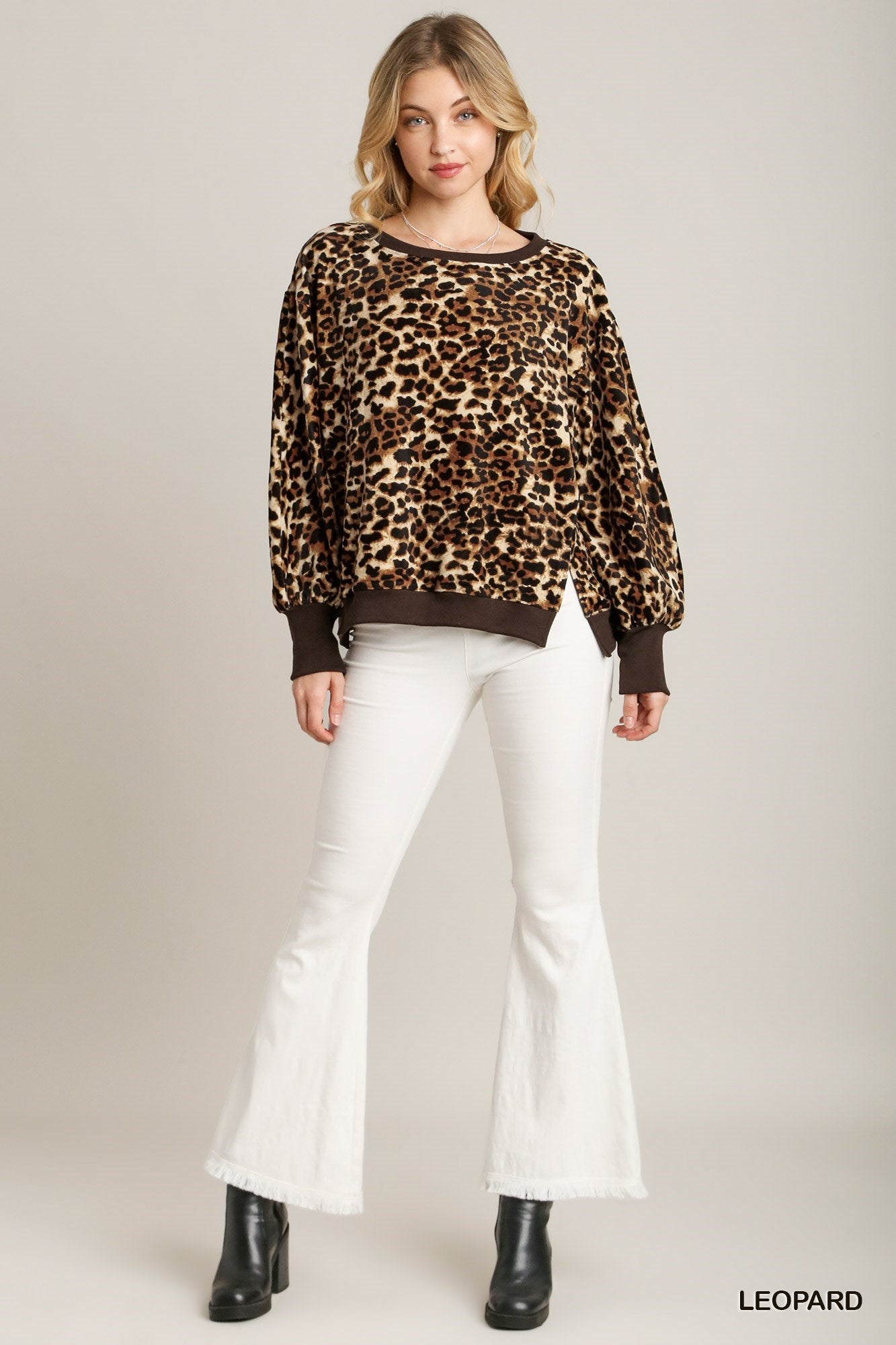 Leopard Print Fleece Pullover Sweater