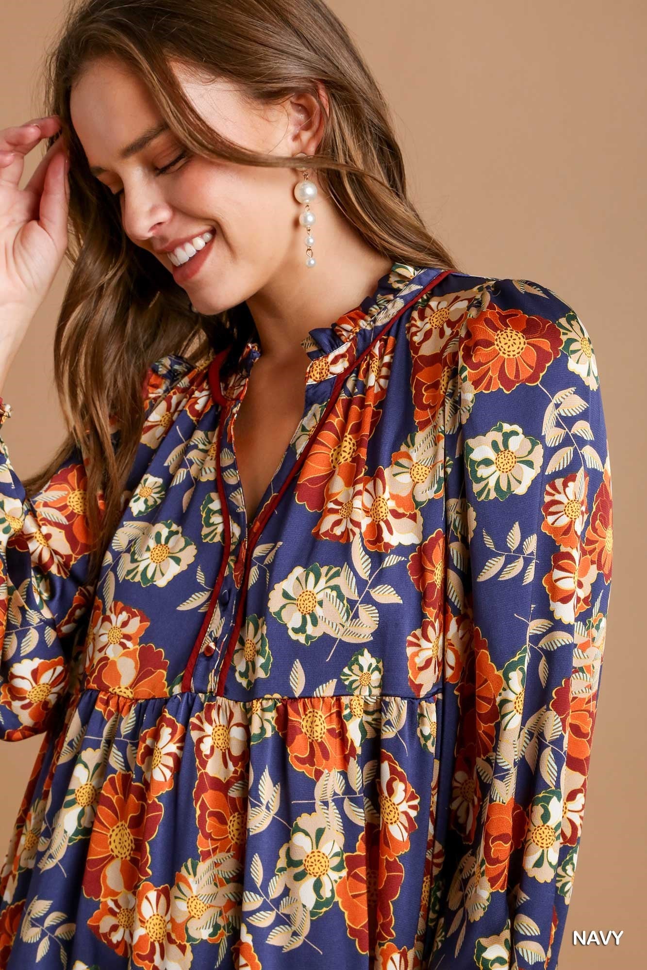 Navy Floral & Animal Print Midi Dress