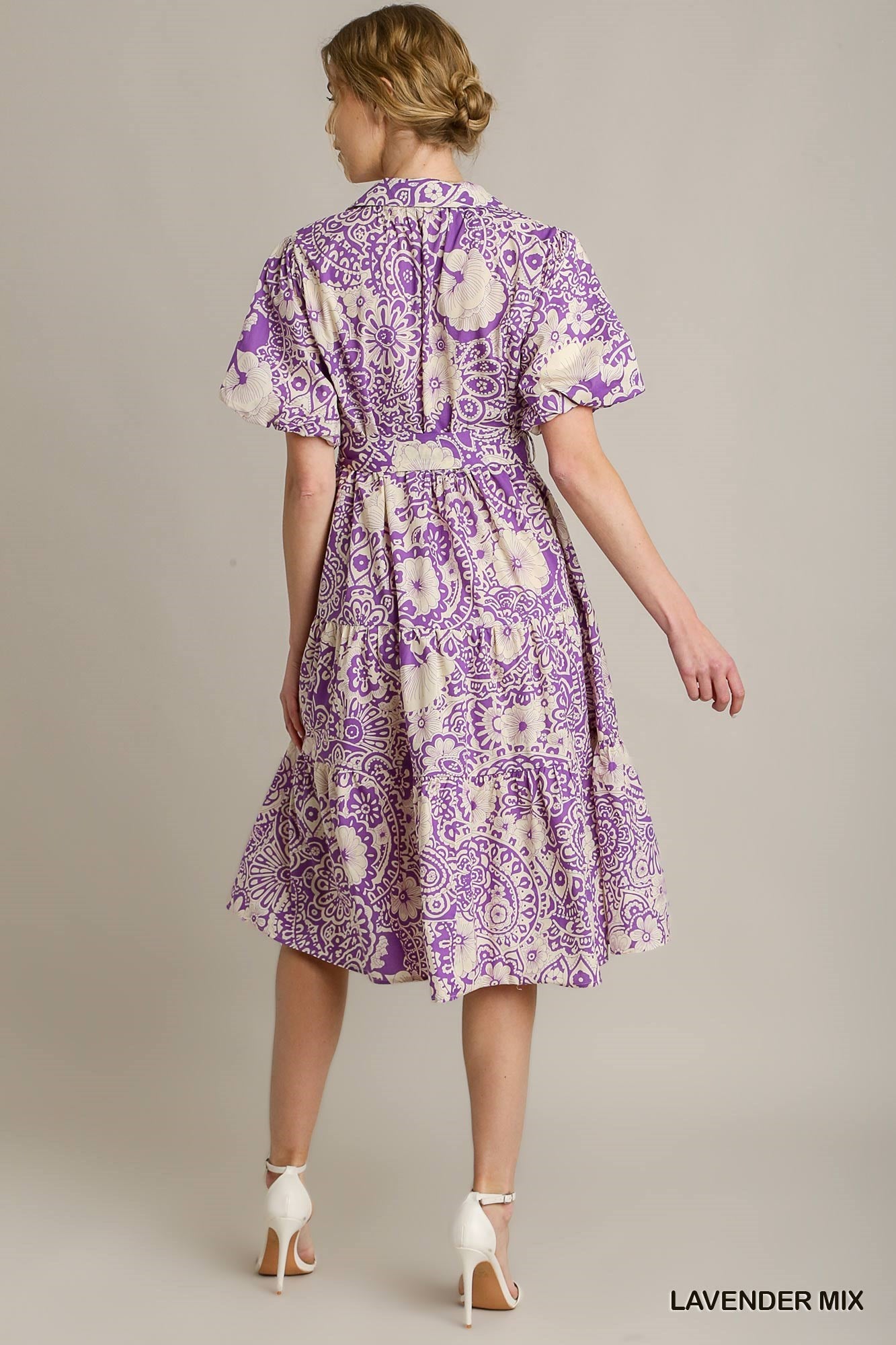 Lavender Mix A-LIne Tiered Midi Dress