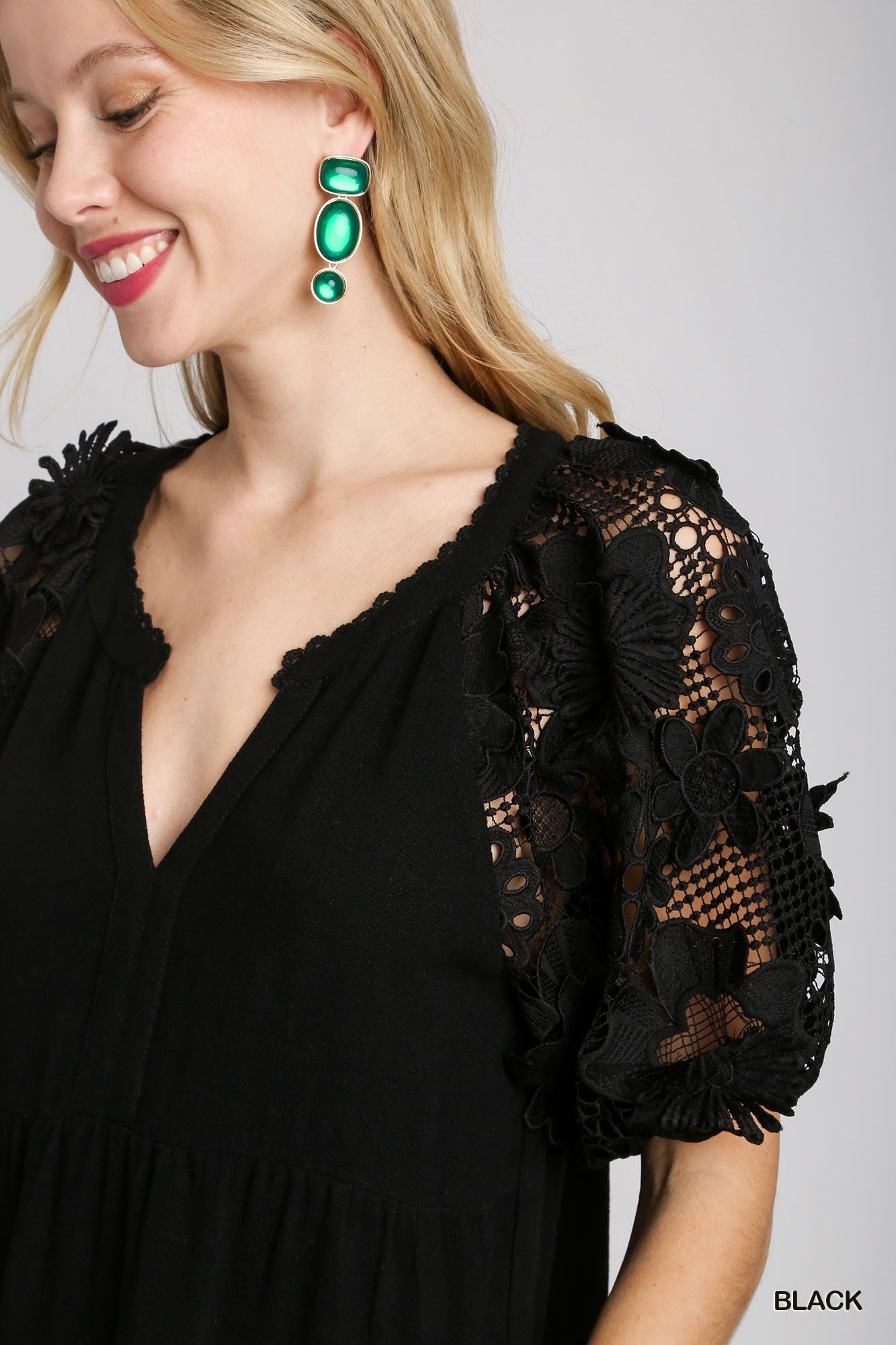 Black Linen Blend Tiered  Dress w/ Fabulous Sleeves