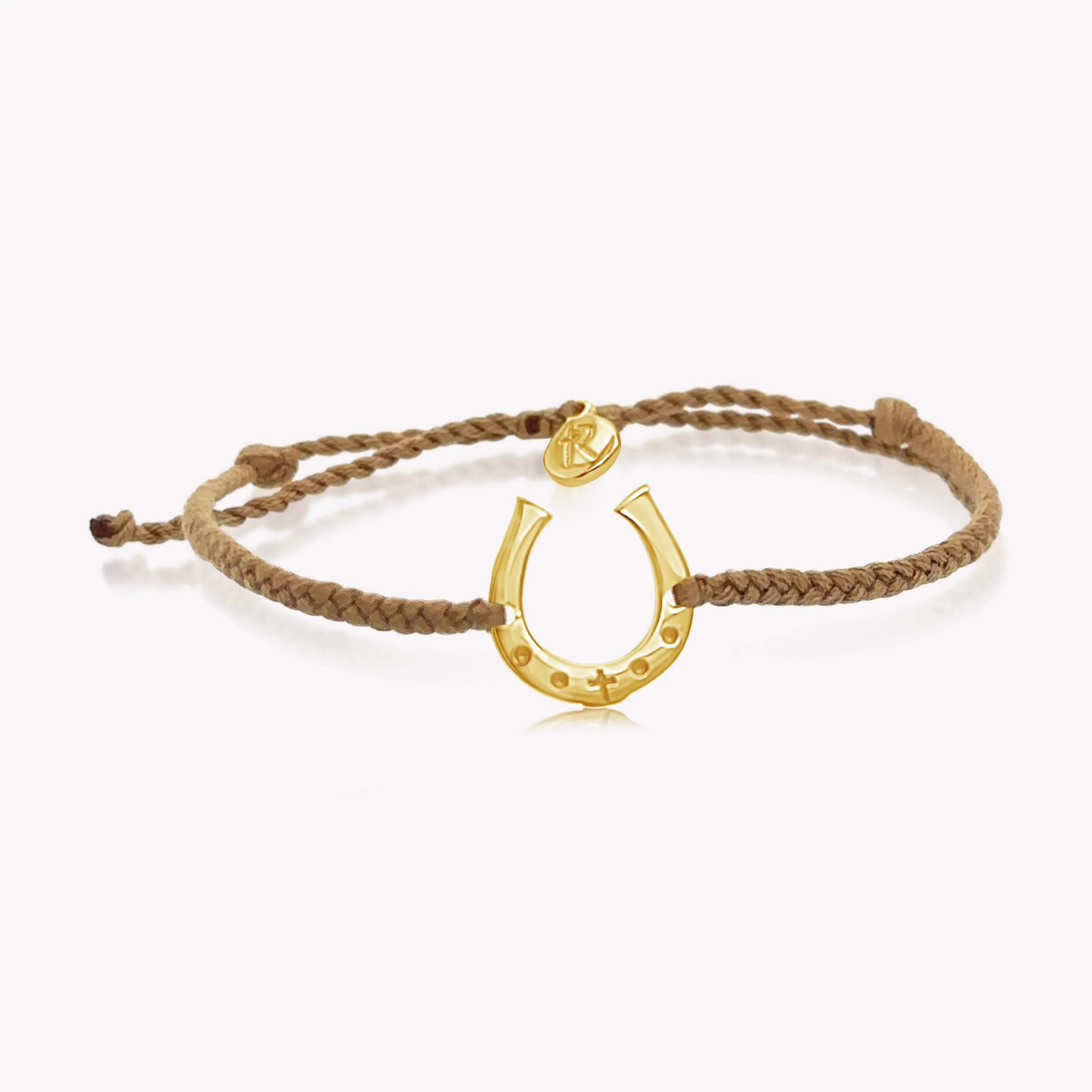 Horseshoe Khaki Cord Bracelet- Gold