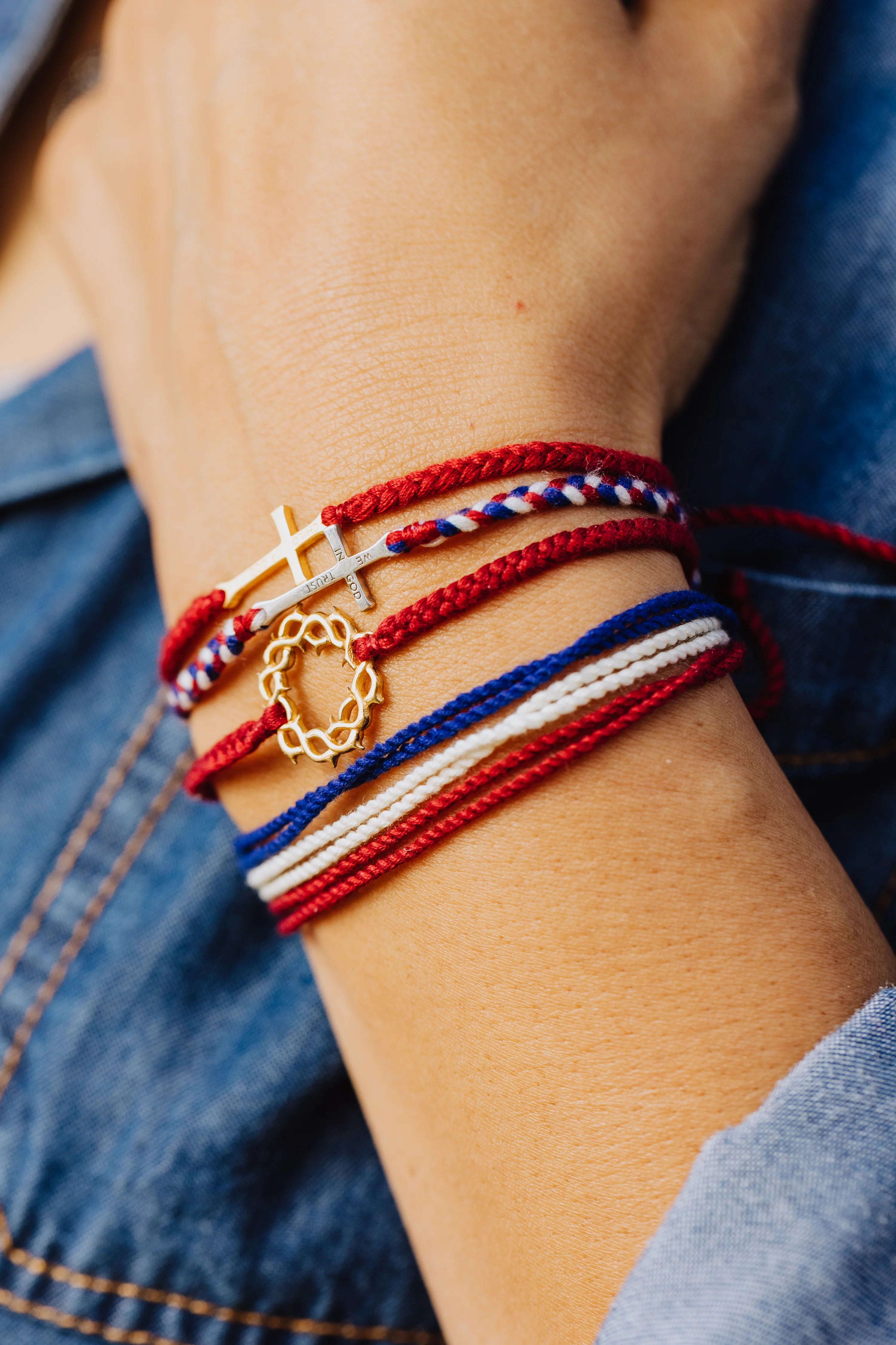 Child of God Garnet Red Cross Braided Bracelet-Silver