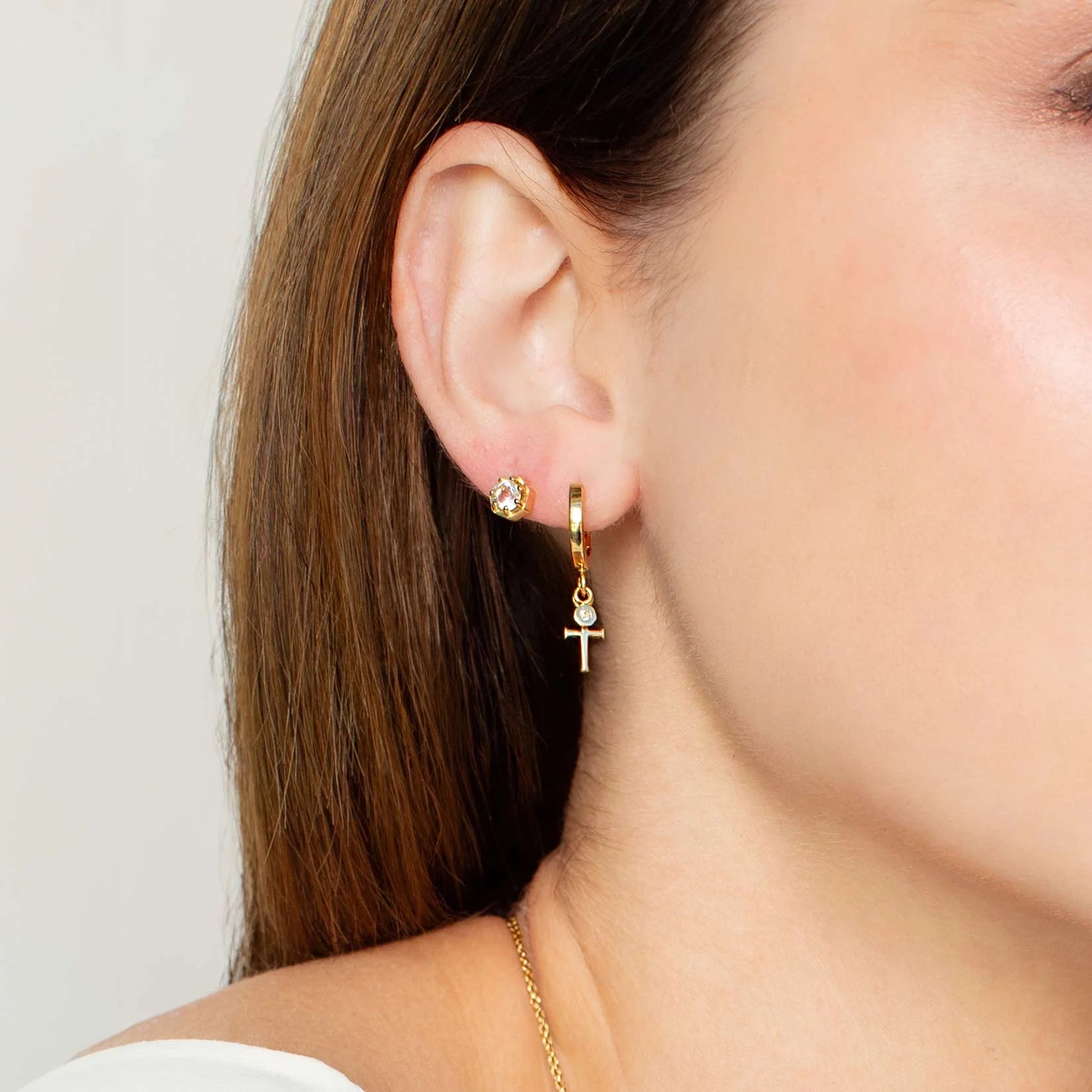 Calvary Cross Huggie Hoop Earrings-Gold