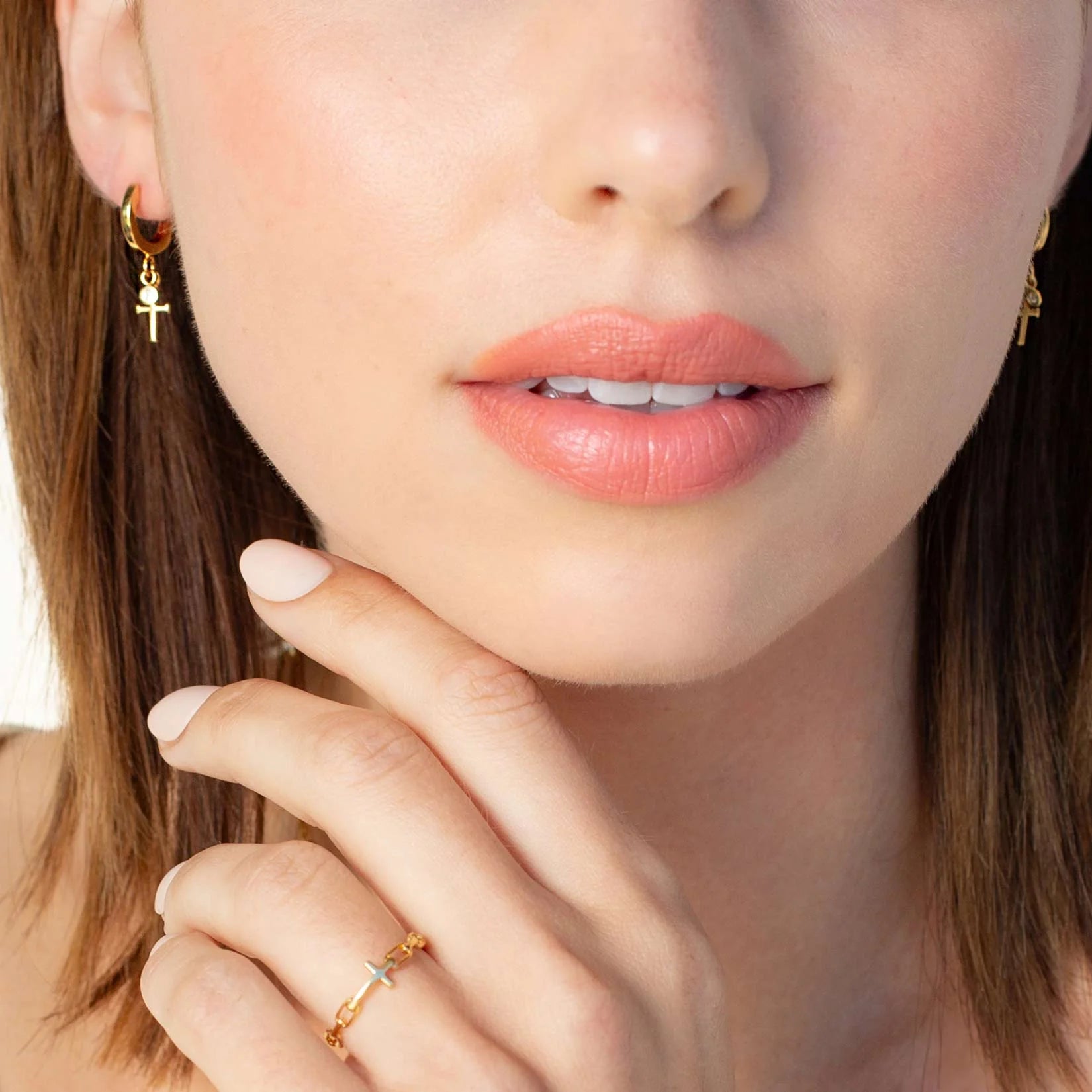Calvary Cross Huggie Hoop Earrings-Gold