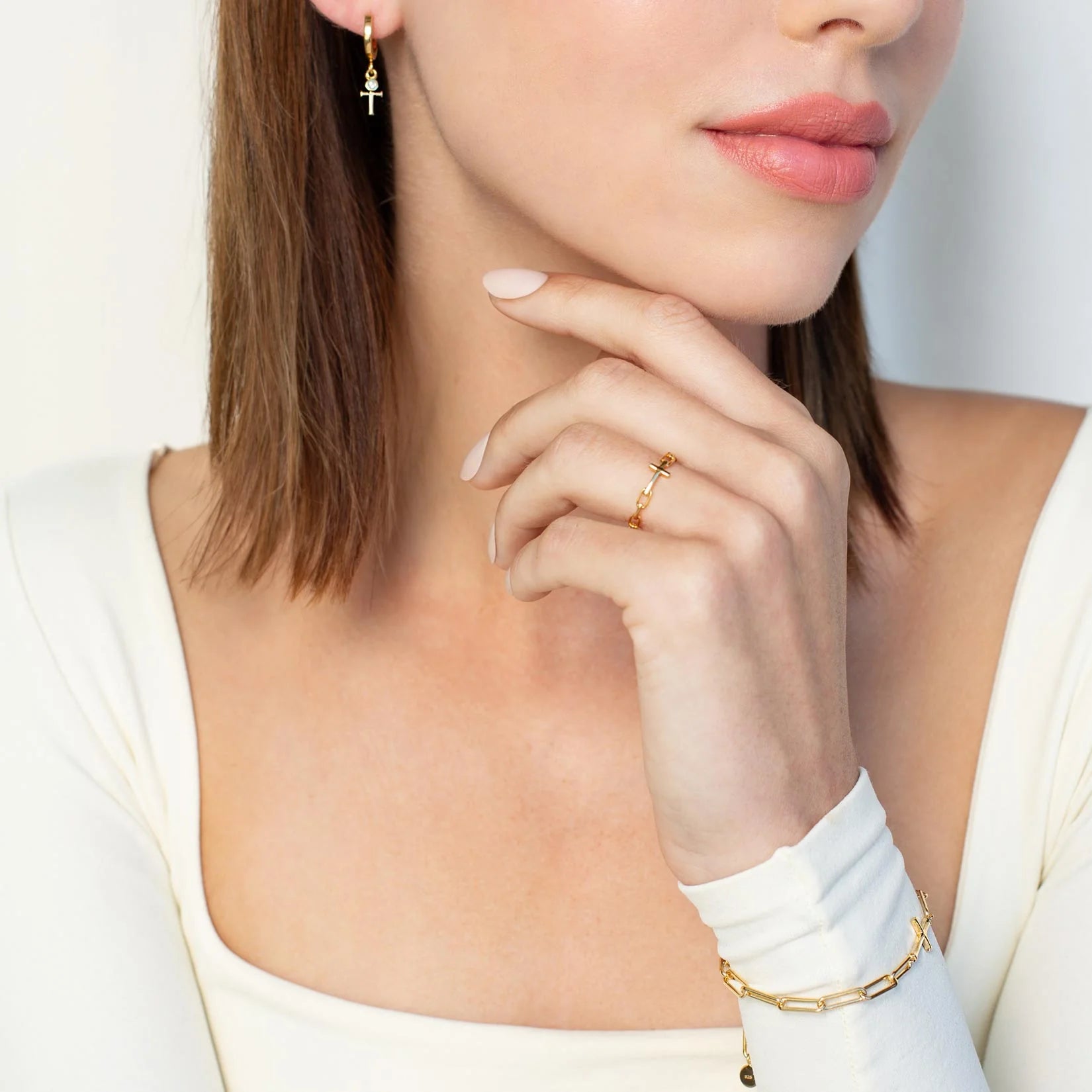 Chain Breaker Cross Ring-Gold