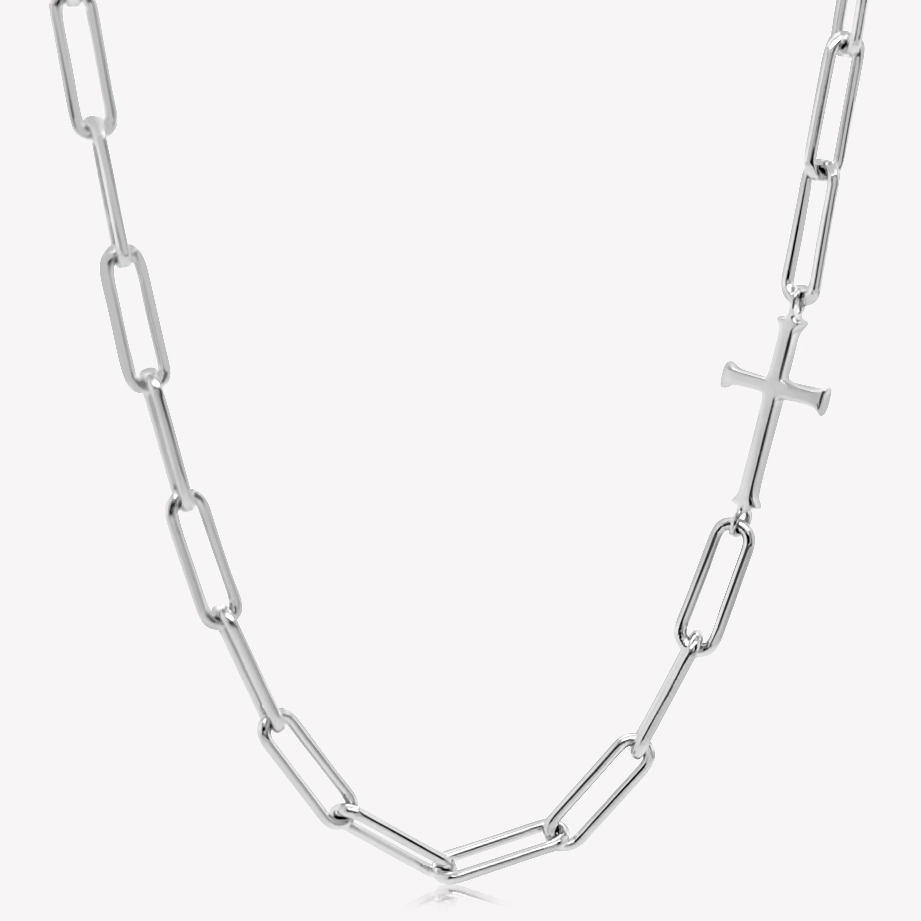 Chain Breaker Cross Necklace- Silver