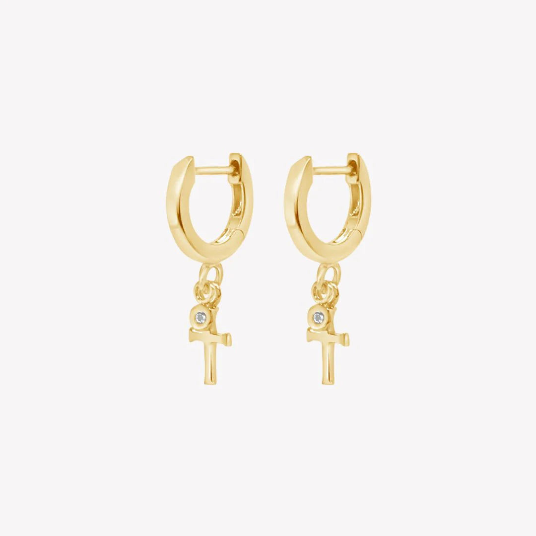 Calvary Cross Huggie Hoop Earrings-Gold