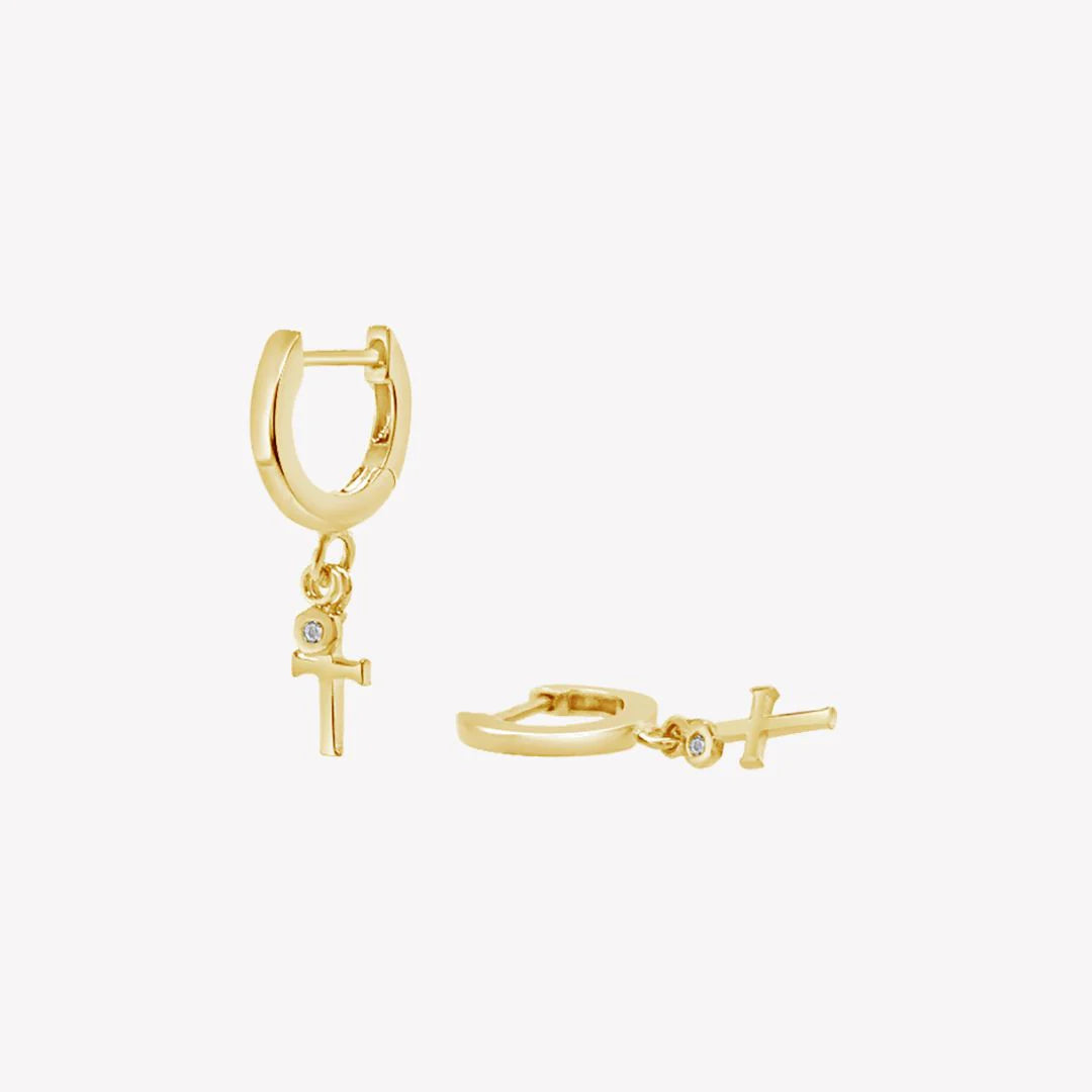 Calvary Cross Huggie Hoop Earrings-Gold