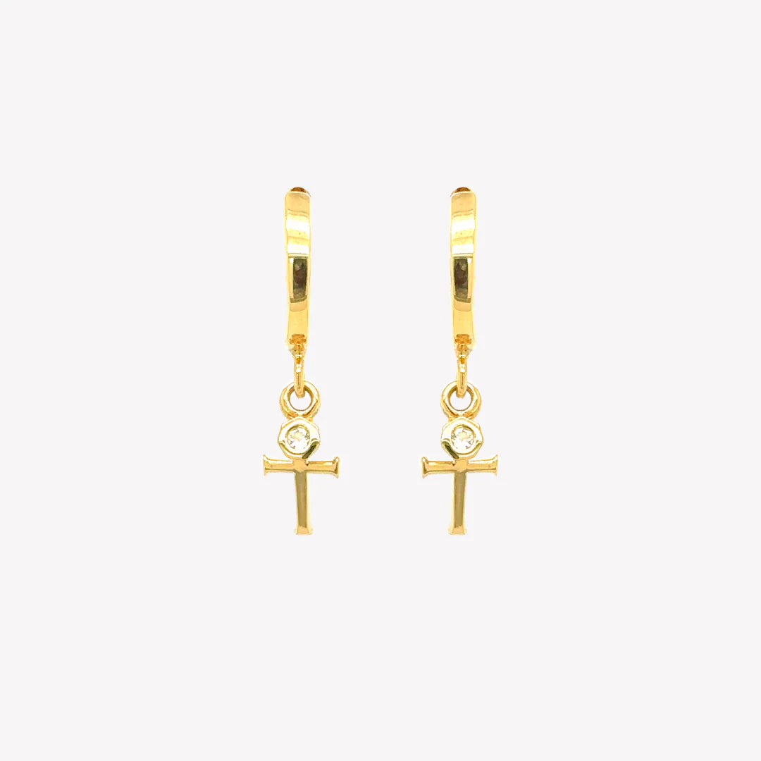 Calvary Cross Huggie Hoop Earrings-Gold