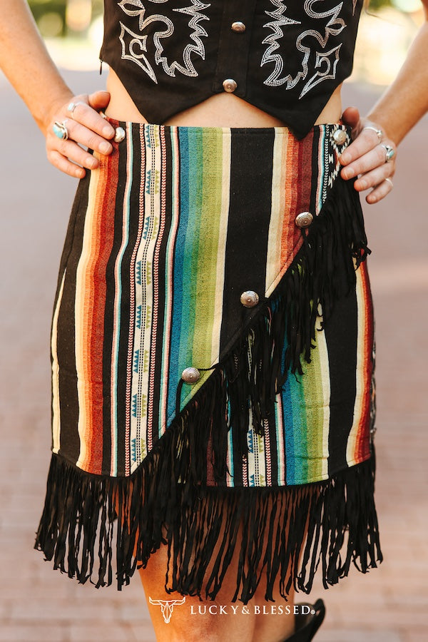Western Serape Fringe Wrap Skirt