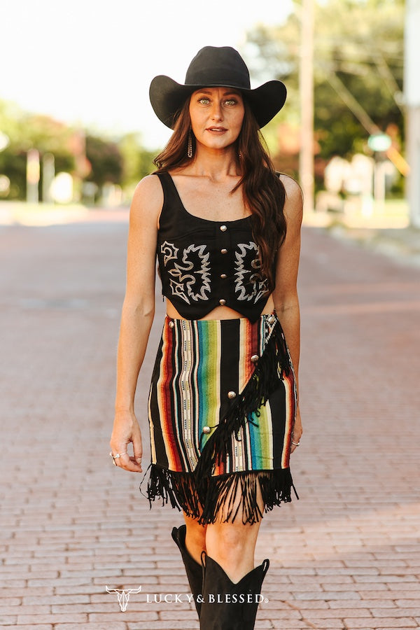 Western Serape Fringe Wrap Skirt