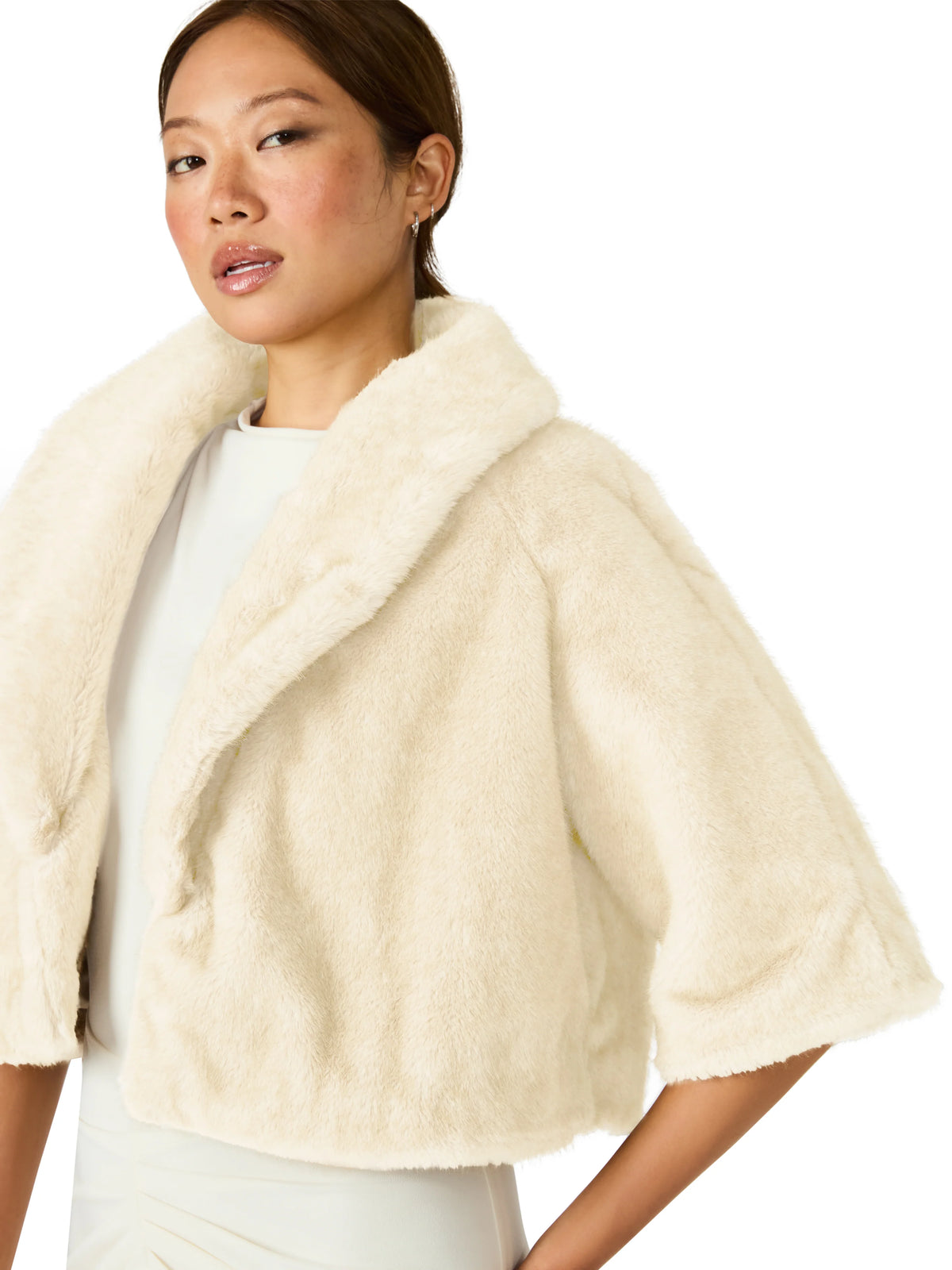 Hestia Cream Faux Fur Cropped Coat