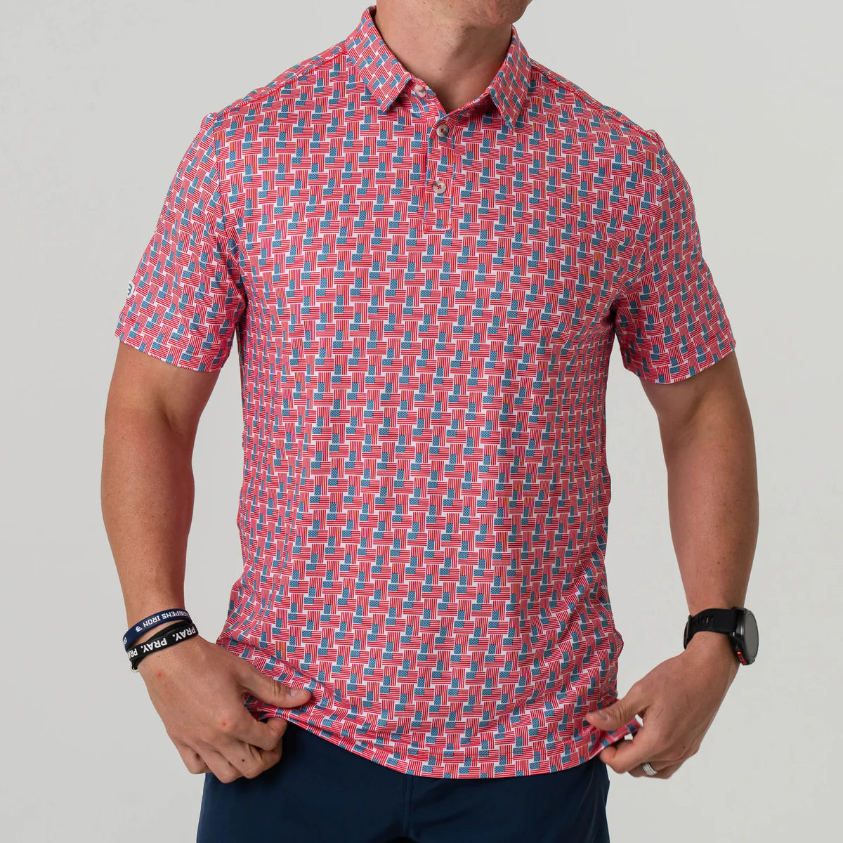 American Flag Print- Performance Polo by Burlebo