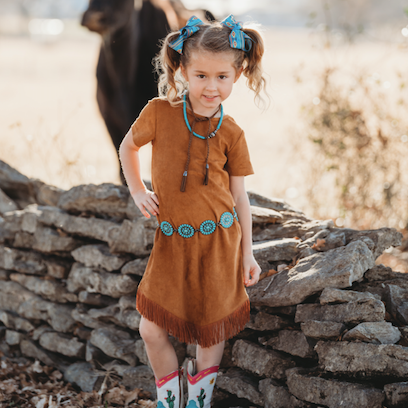 Girl's Brown Suede Fringe Dress 6