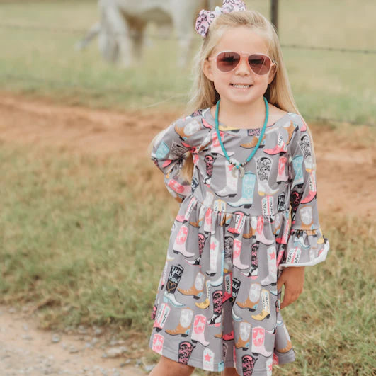 Little Girl's Boot Bell Long Sleeve Dress