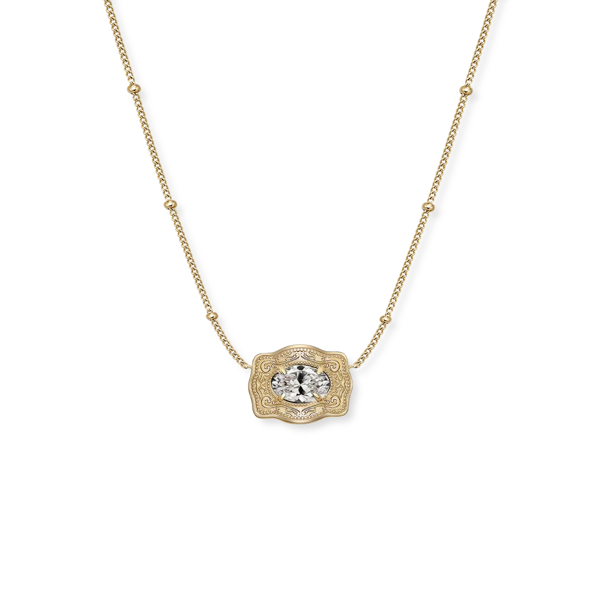 SpurWest Ultra Mini Belt Buckle Birthstone Necklace - Gold -April
