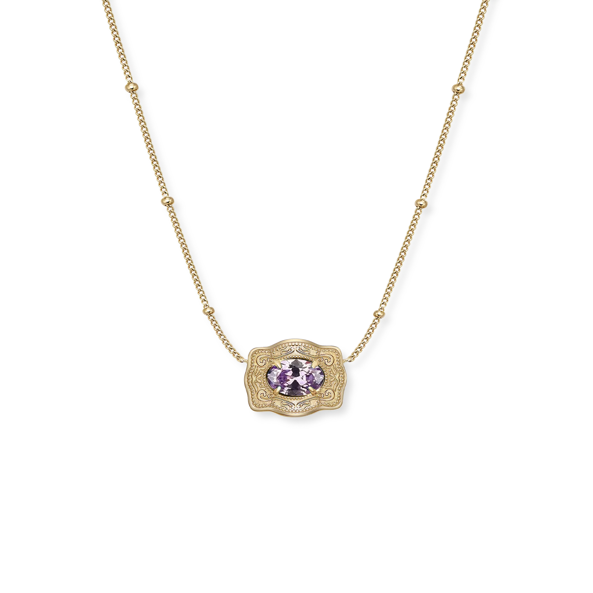 SpurWest Ultra Mini Belt Buckle Birthstone Necklace - Gold -February