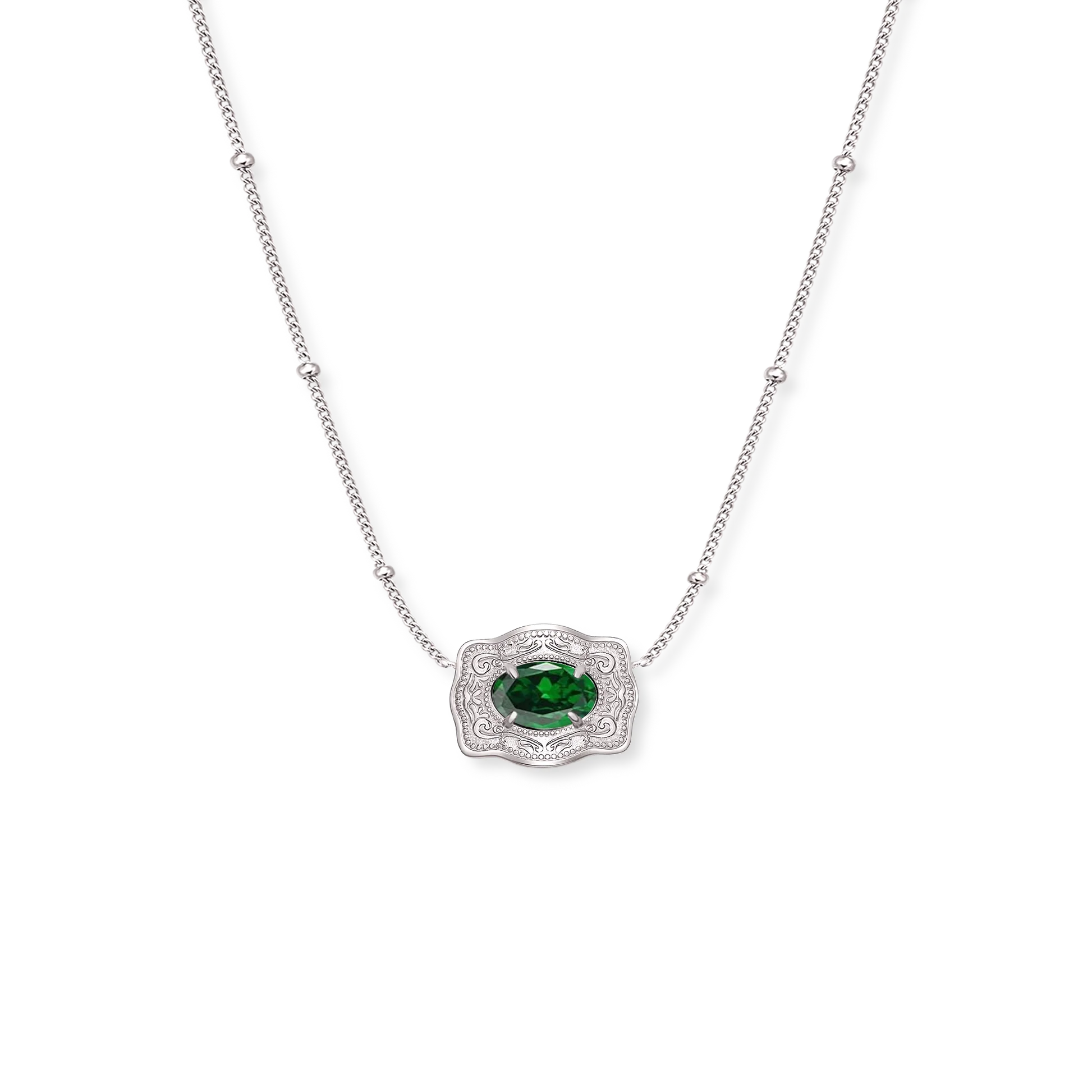 SpurWest Ultra Mini Belt Buckle Birthstone Necklace - Silver -May