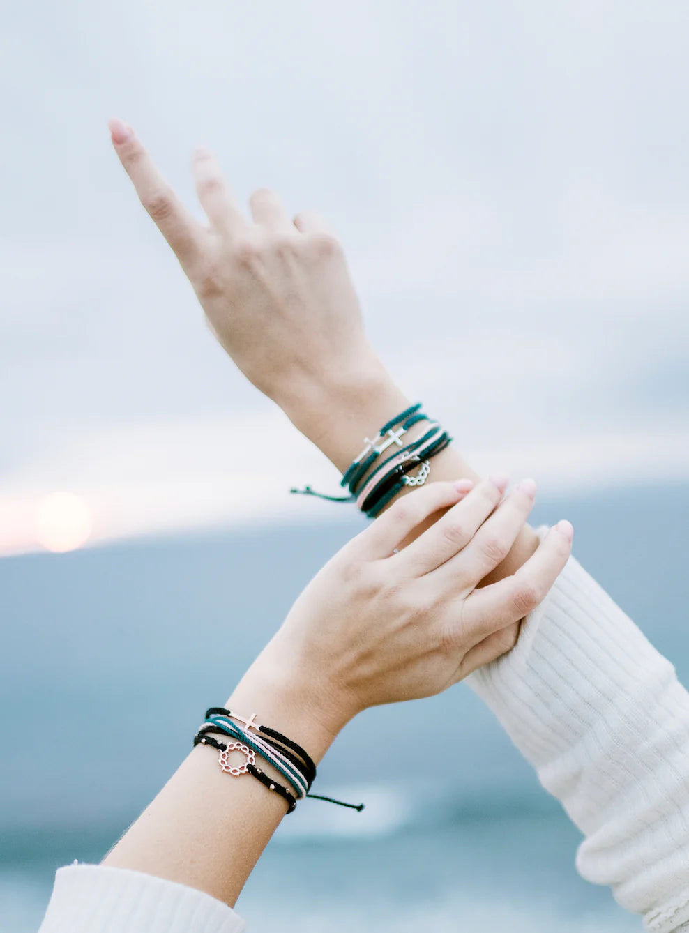 Stay Salty Cross Black Braided Cord Bracelet- Gold