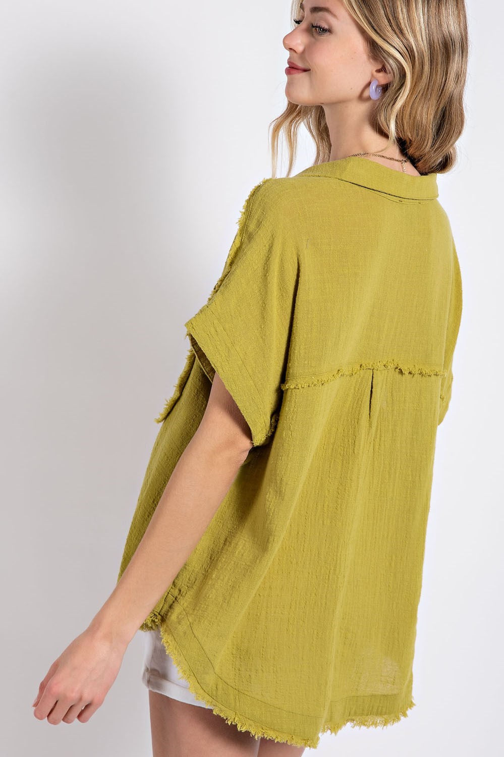 Apple Green Raw Edge Cotton Pullover Top