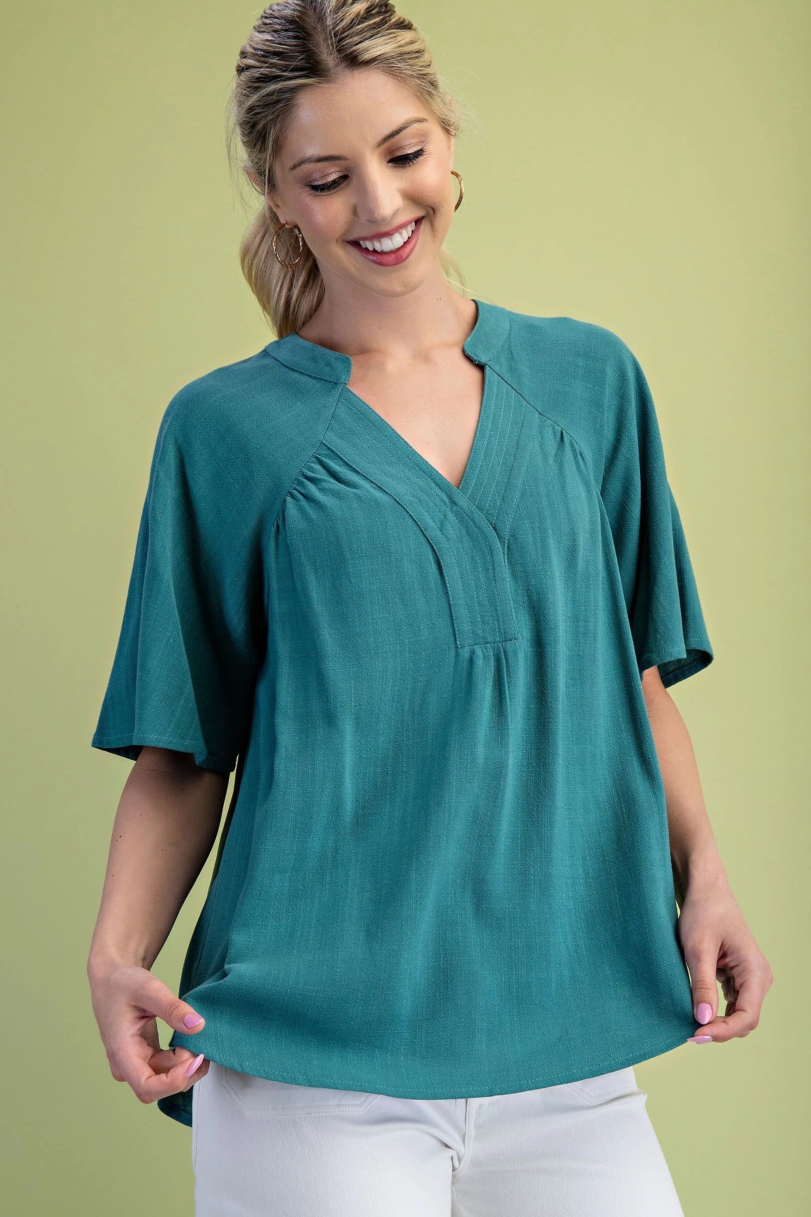 Peacock Washed Linen Blend Top