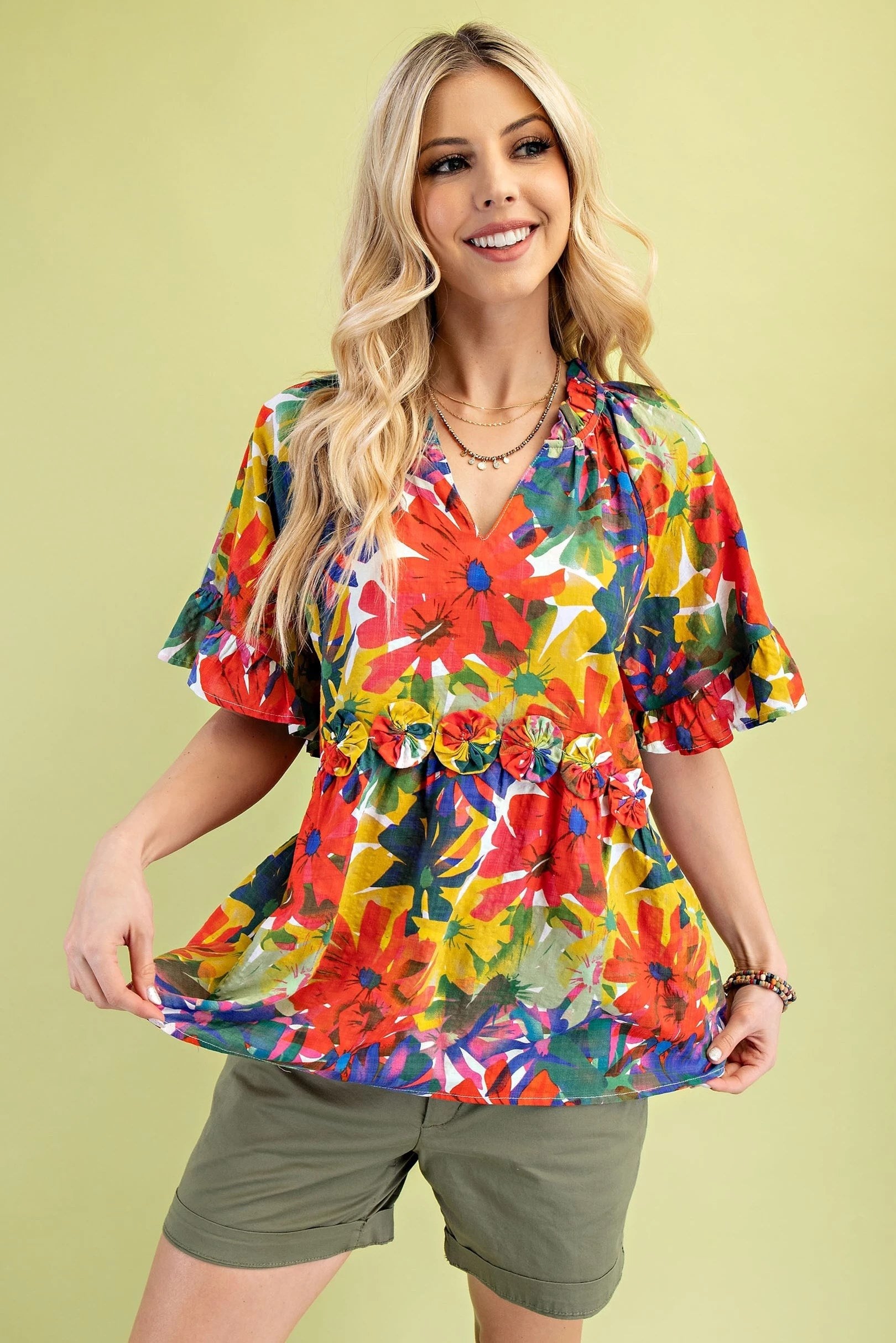 Red Mix Boho Bloom Rosette Top
