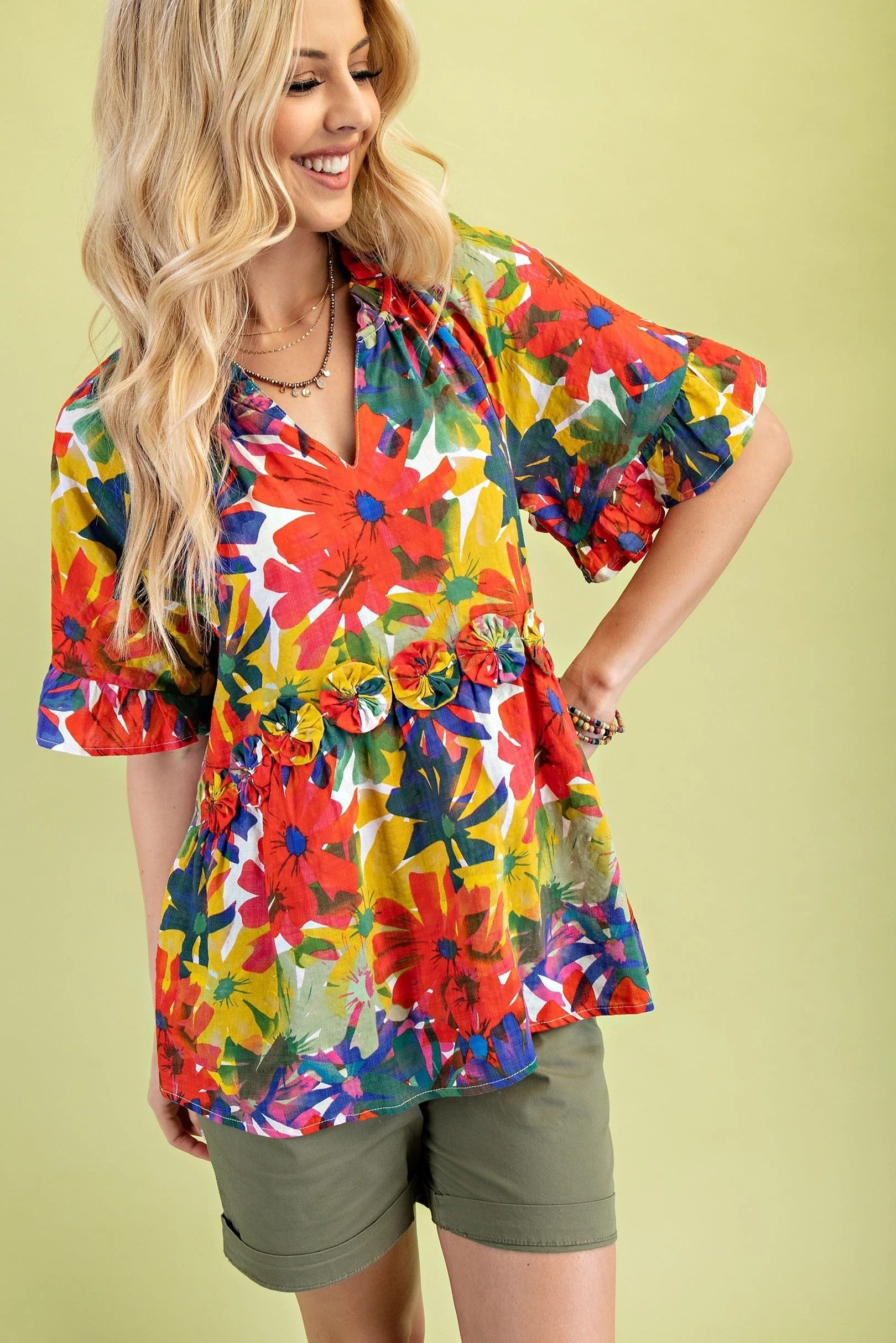 Red Mix Boho Bloom Rosette Top