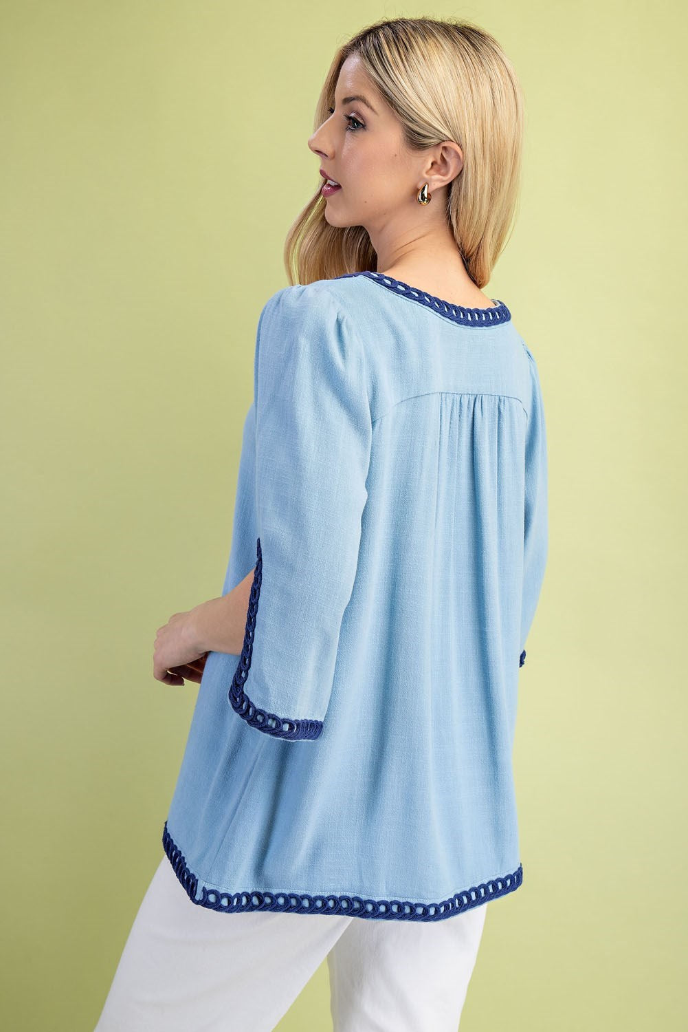 Light Blue Linen Blend Embroidered Tunic