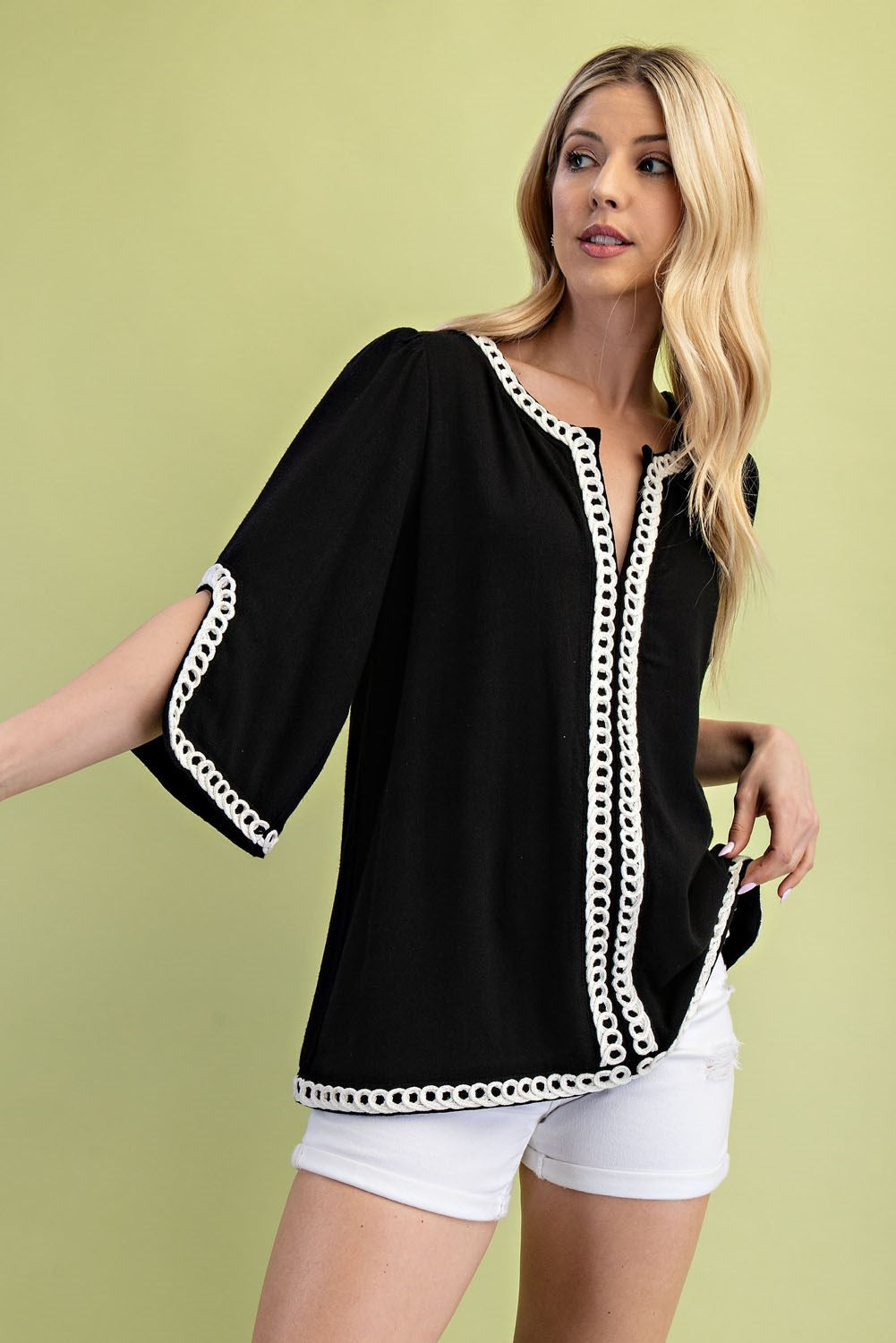 Black Linen Blend Embroidered Tunic