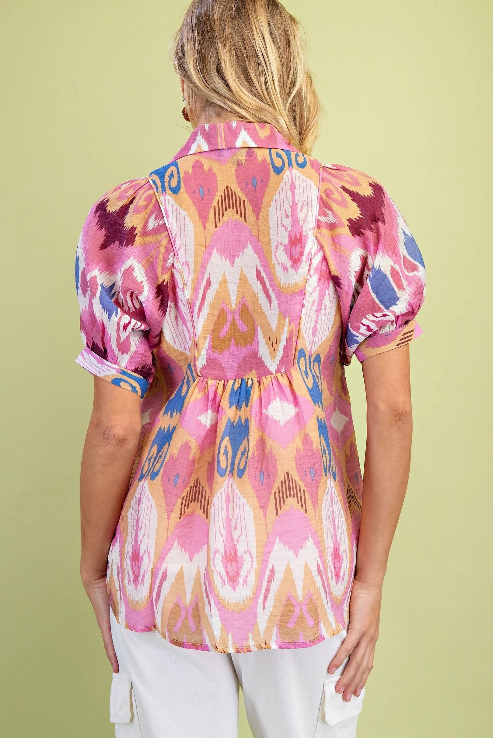 Berry Mix Smocked Yoke Ikat Top