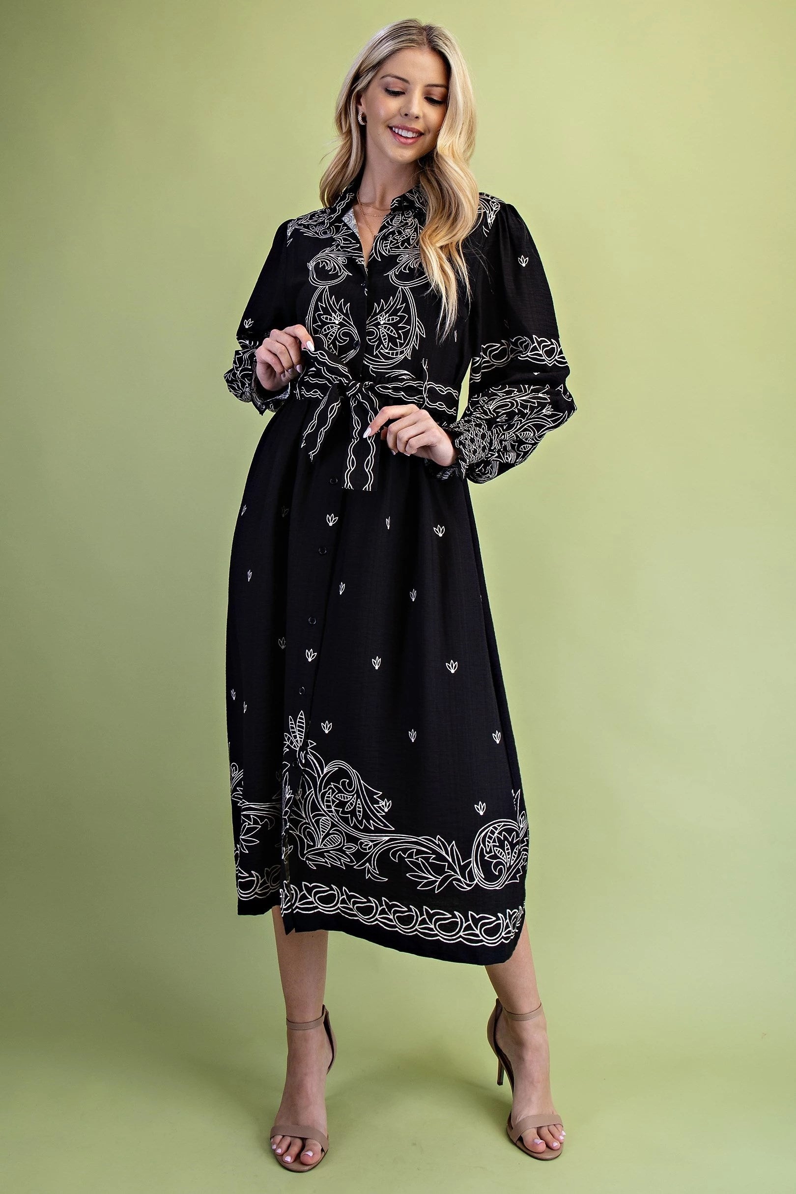 Black w/ White Midi Shirt Dress