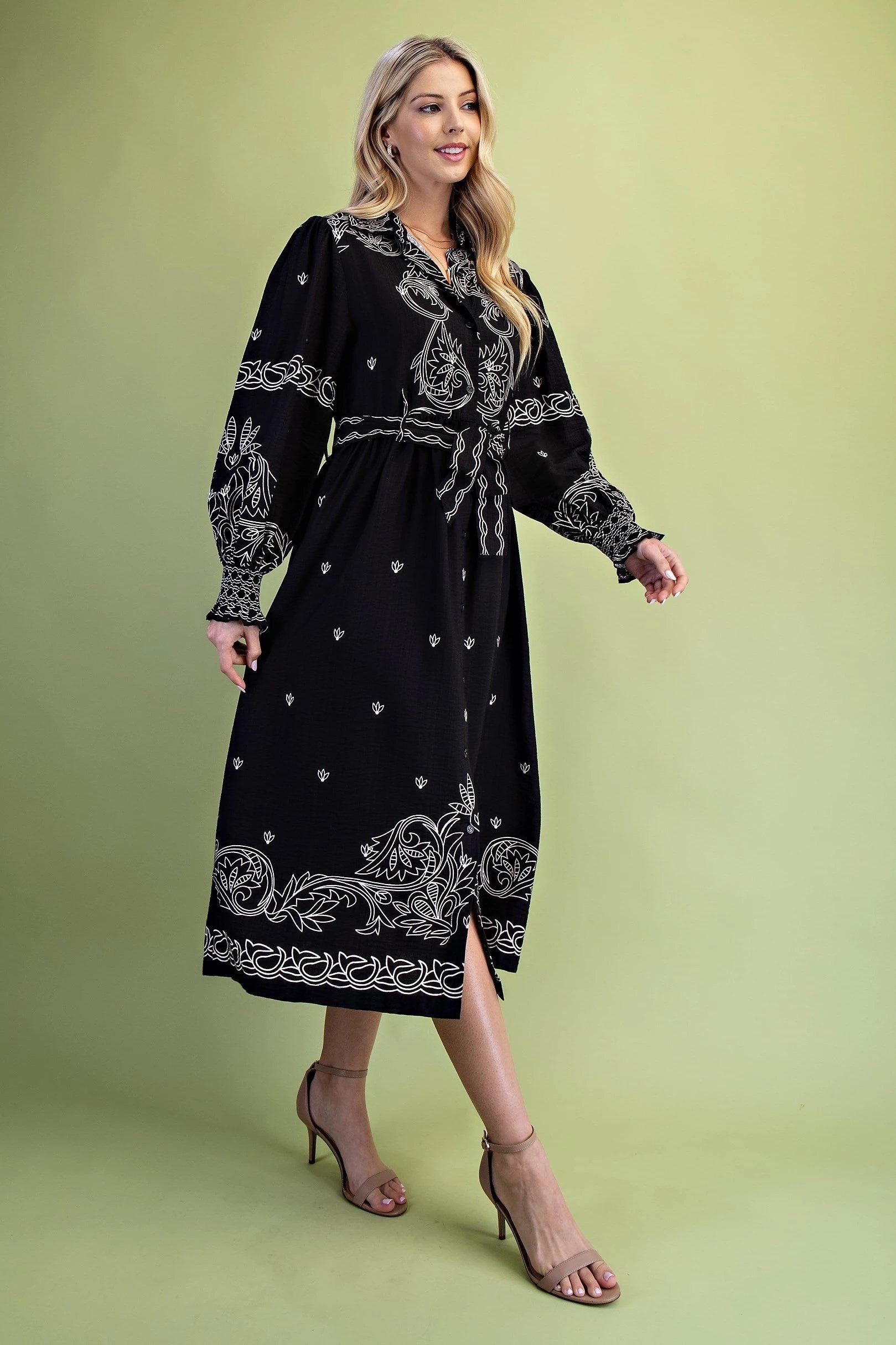 Black w/ White Midi Shirt Dress