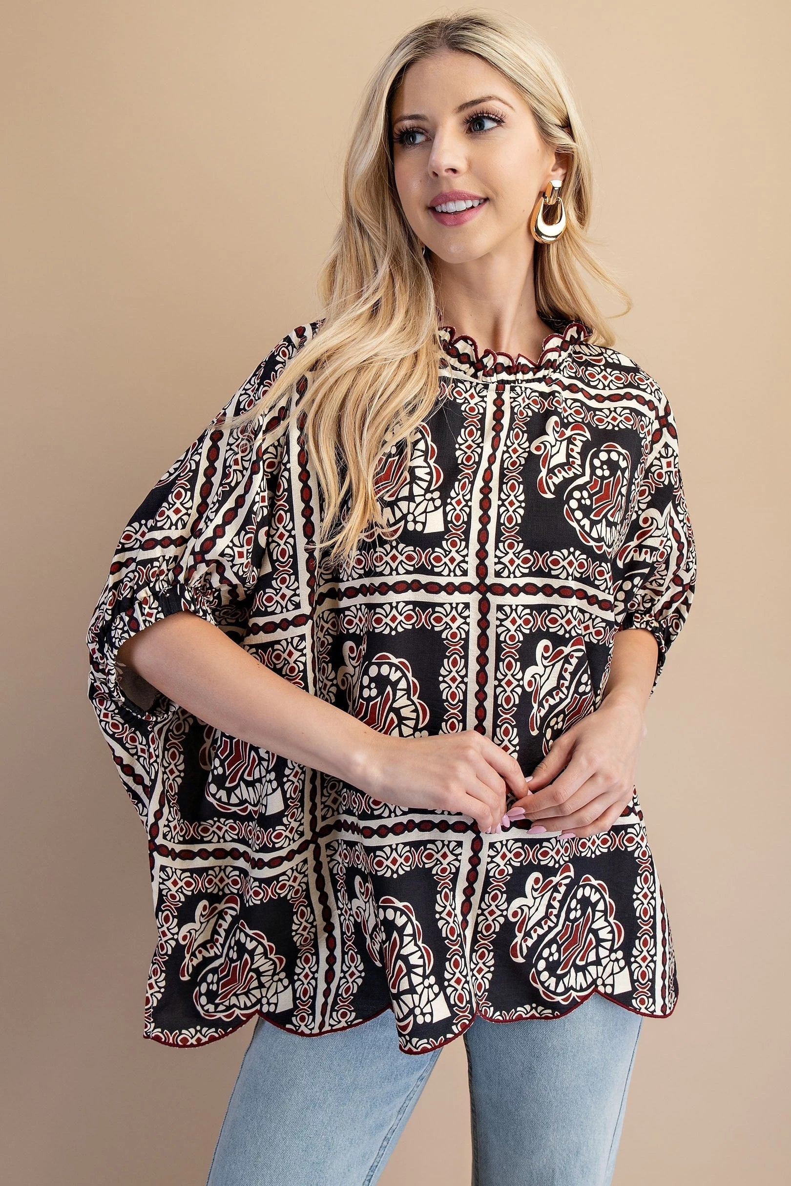 Black Mix Dolman Sleeve Blouse