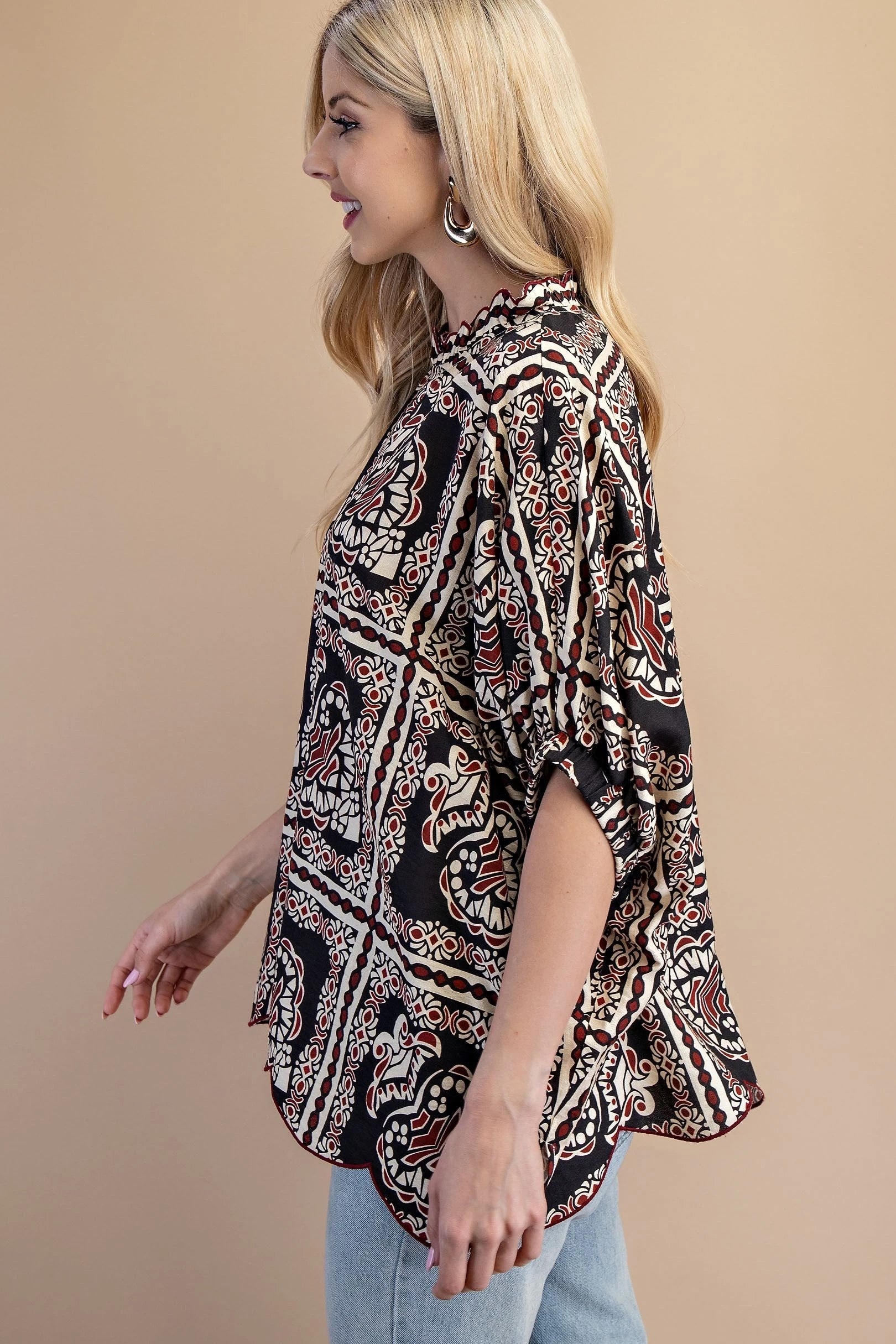 Black Mix Dolman Sleeve Blouse