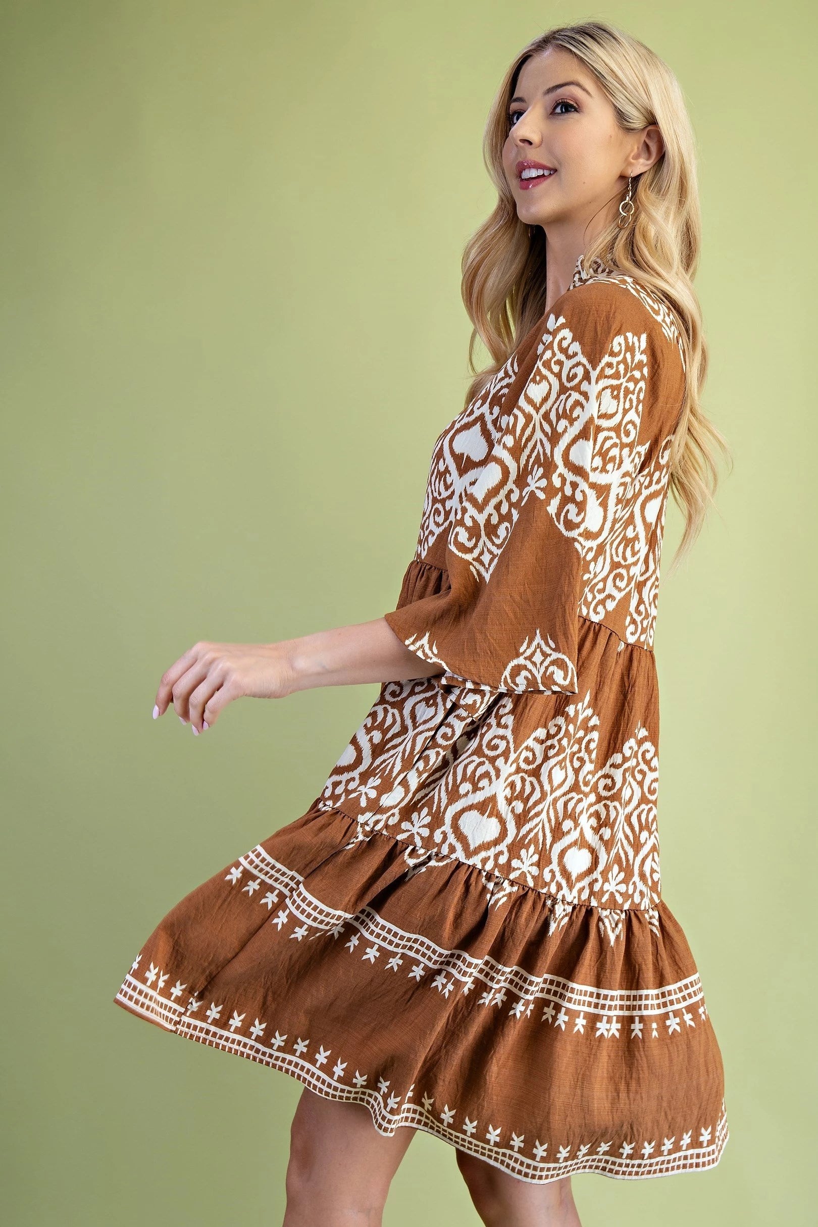 Camel Brown w/ Cream Tiered Mini Dress