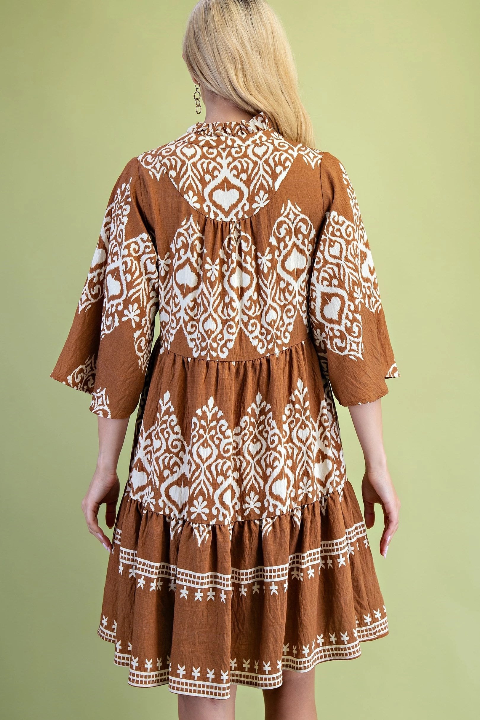 Camel Brown w/ Cream Tiered Mini Dress
