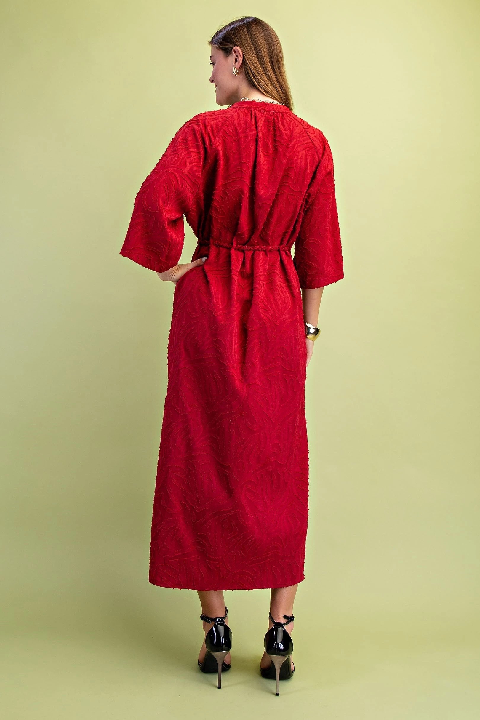Red Textured Midi Dress