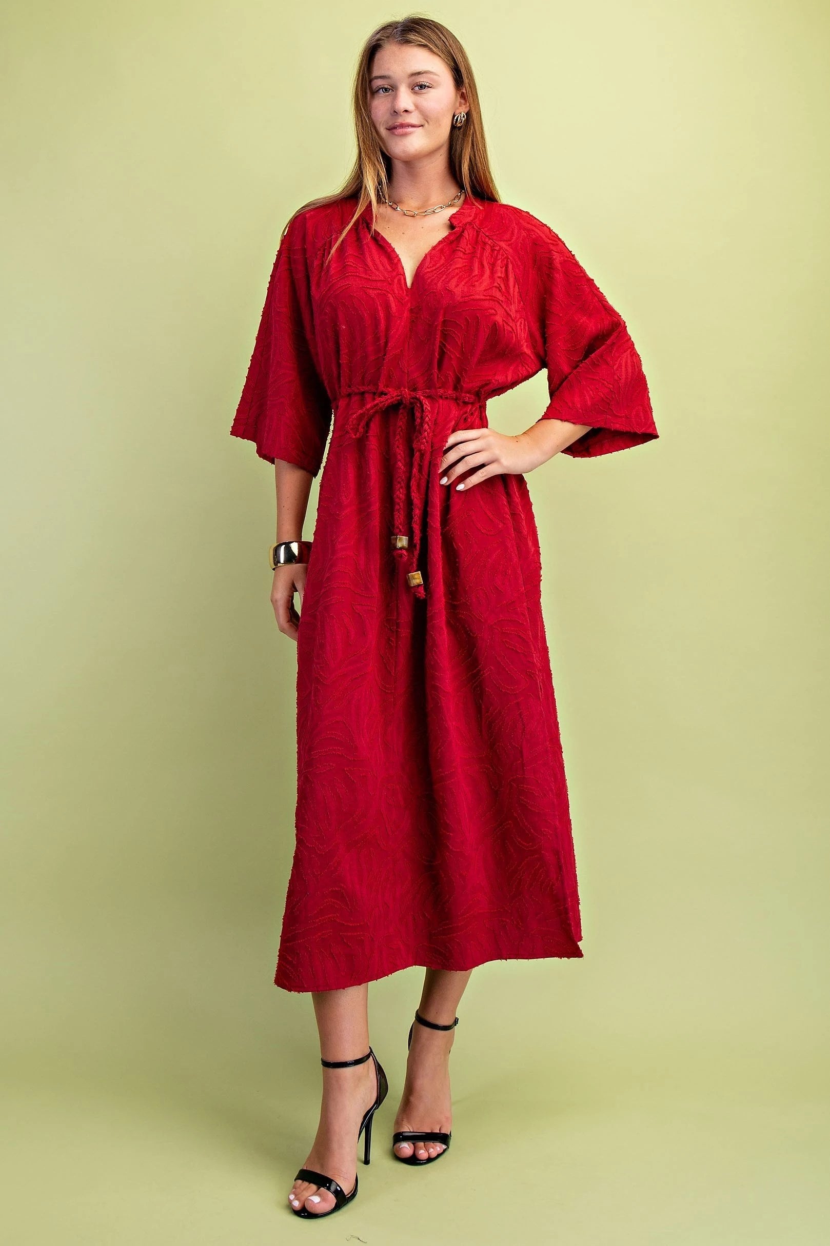 Red Textured Midi Dress