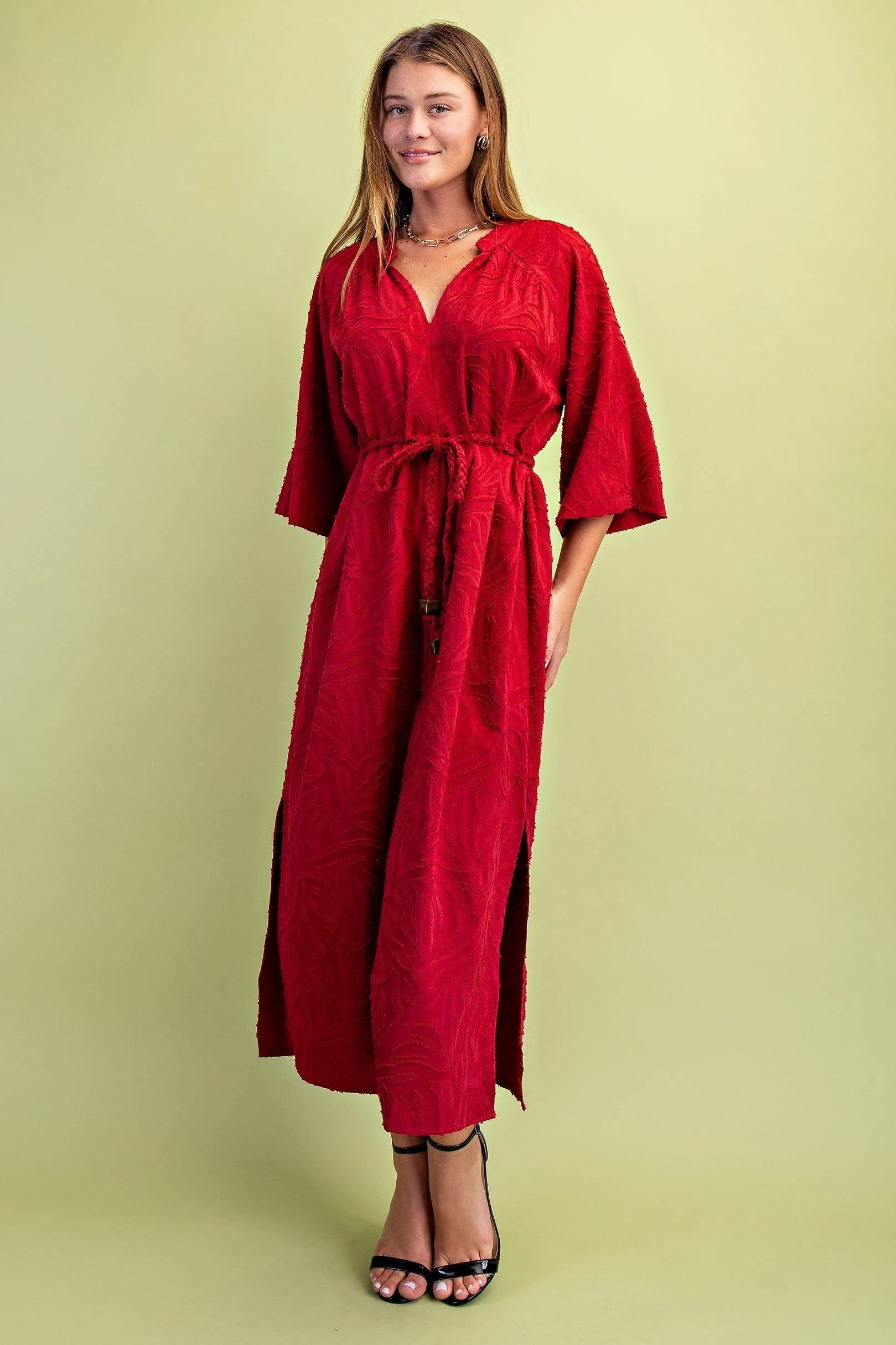 Red Textured Midi Dress