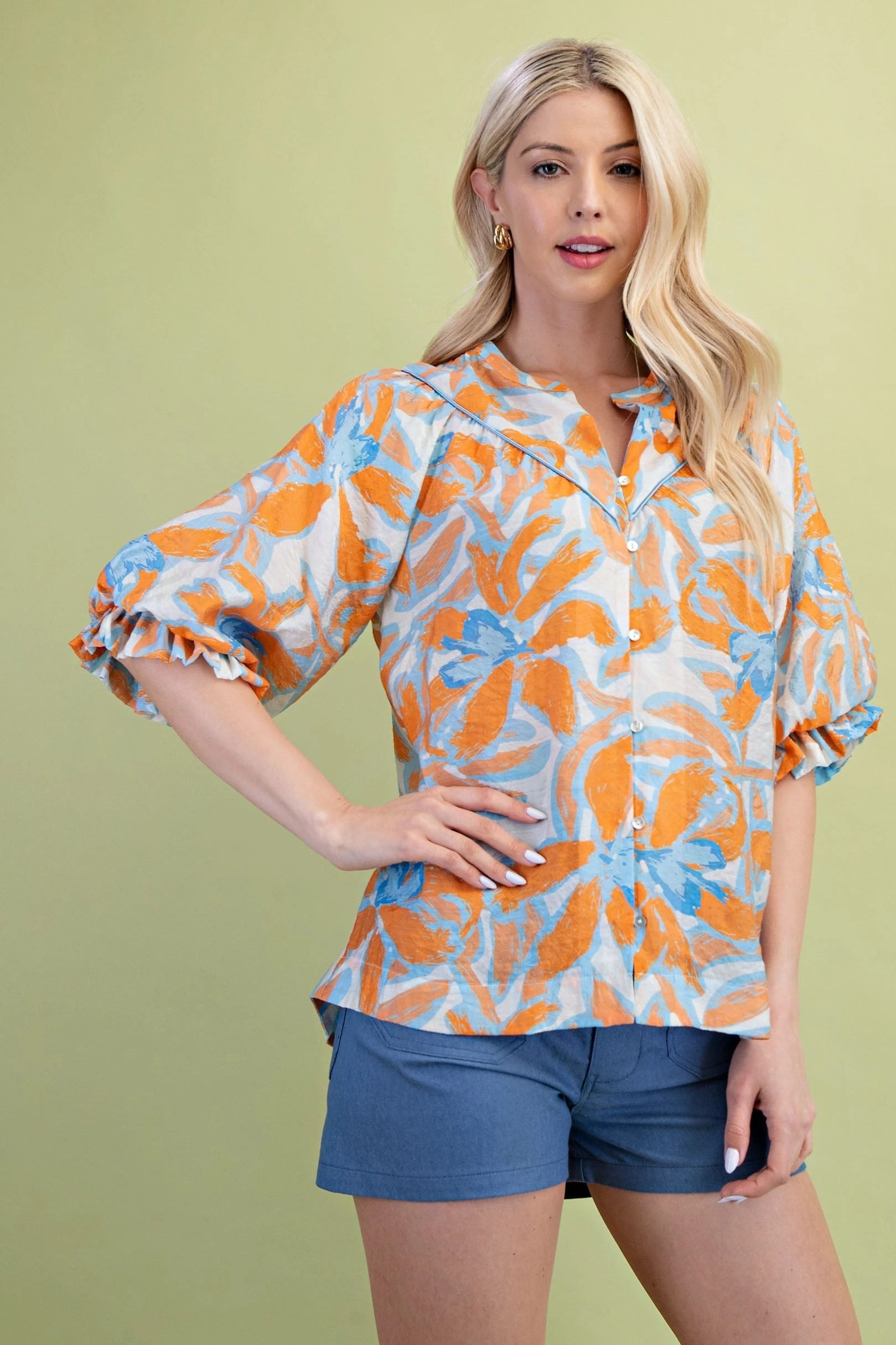 Sunset Petals Balloon Sleeve Blouse