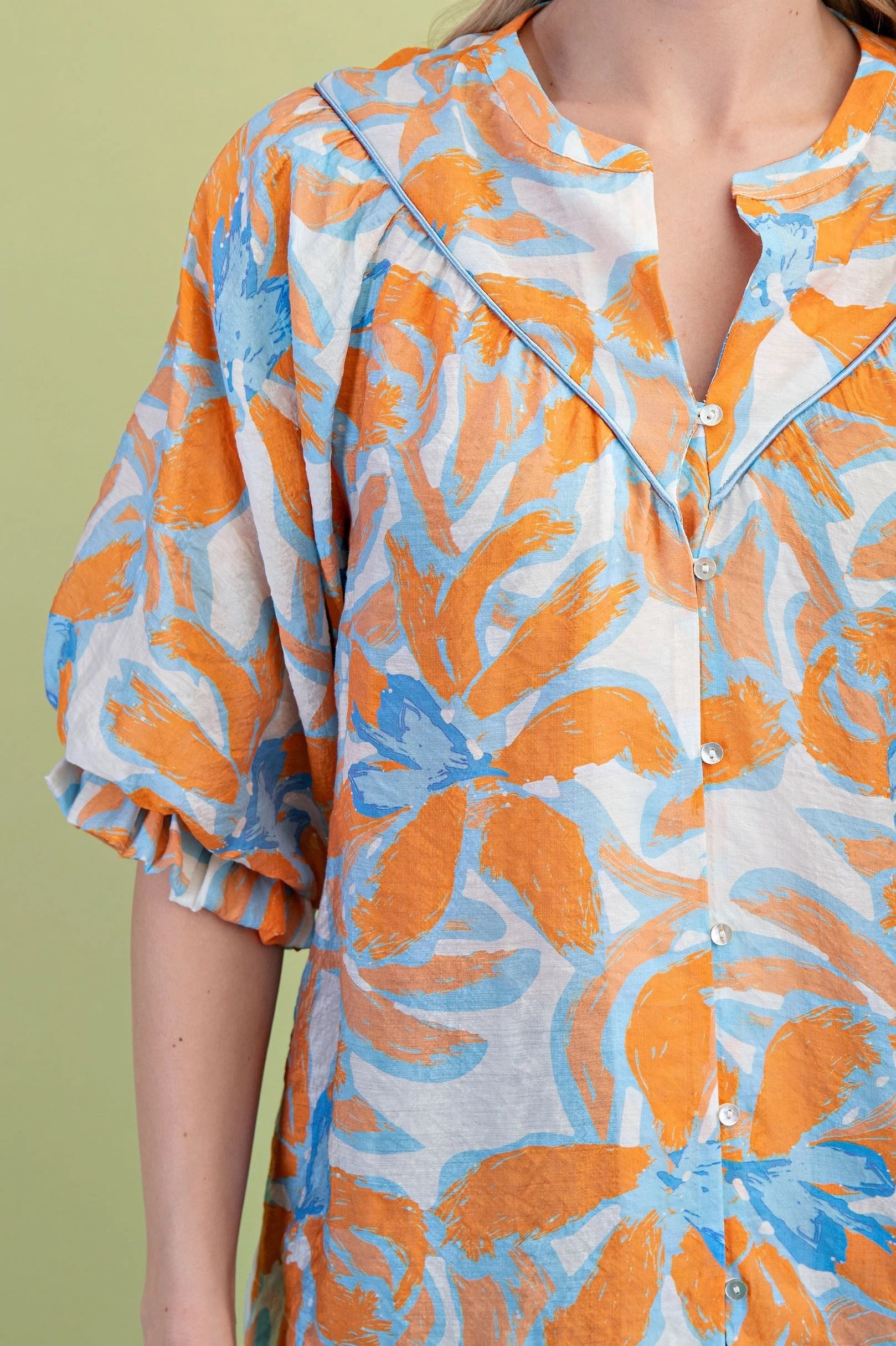 Sunset Petals Balloon Sleeve Blouse