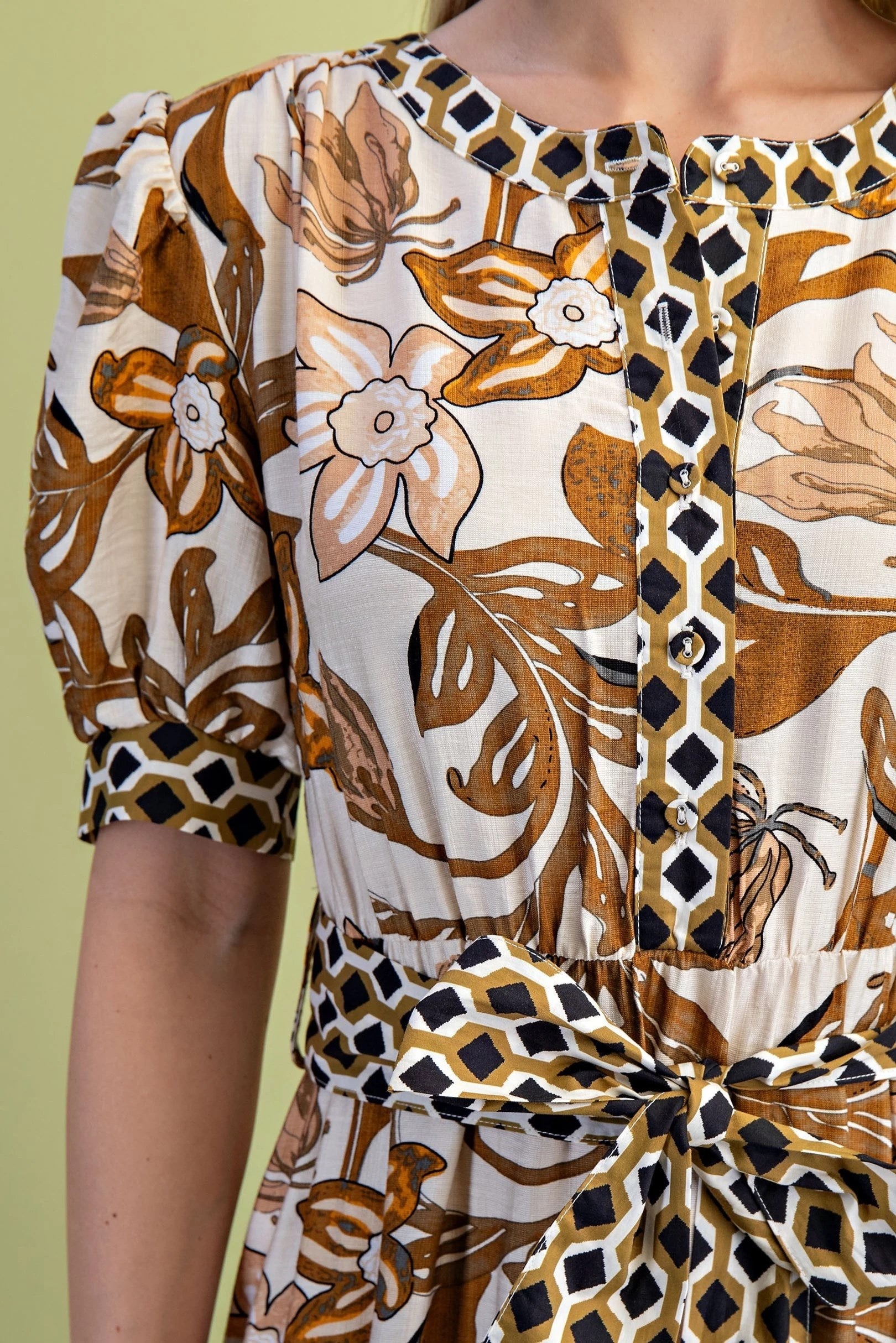 Brown Mix Floral Tiered Dress