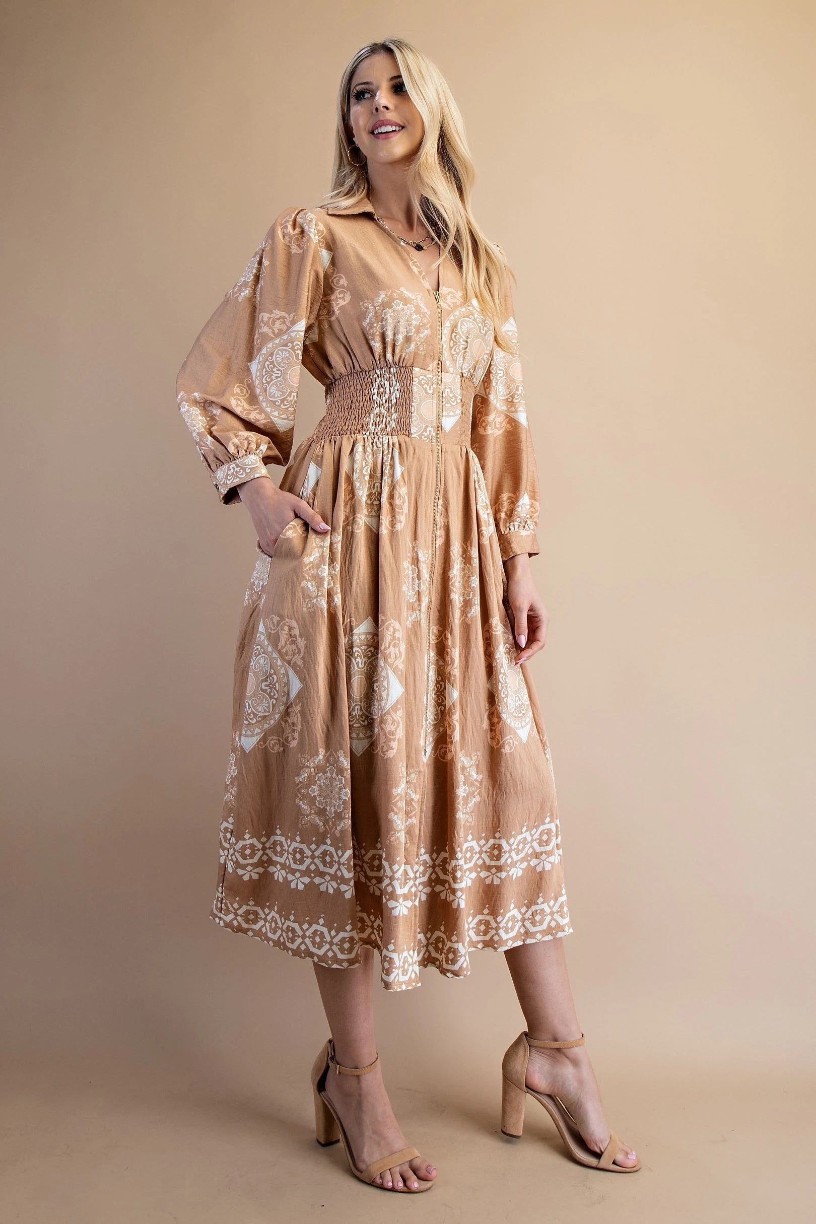 Little Tile Print Midi Dress
