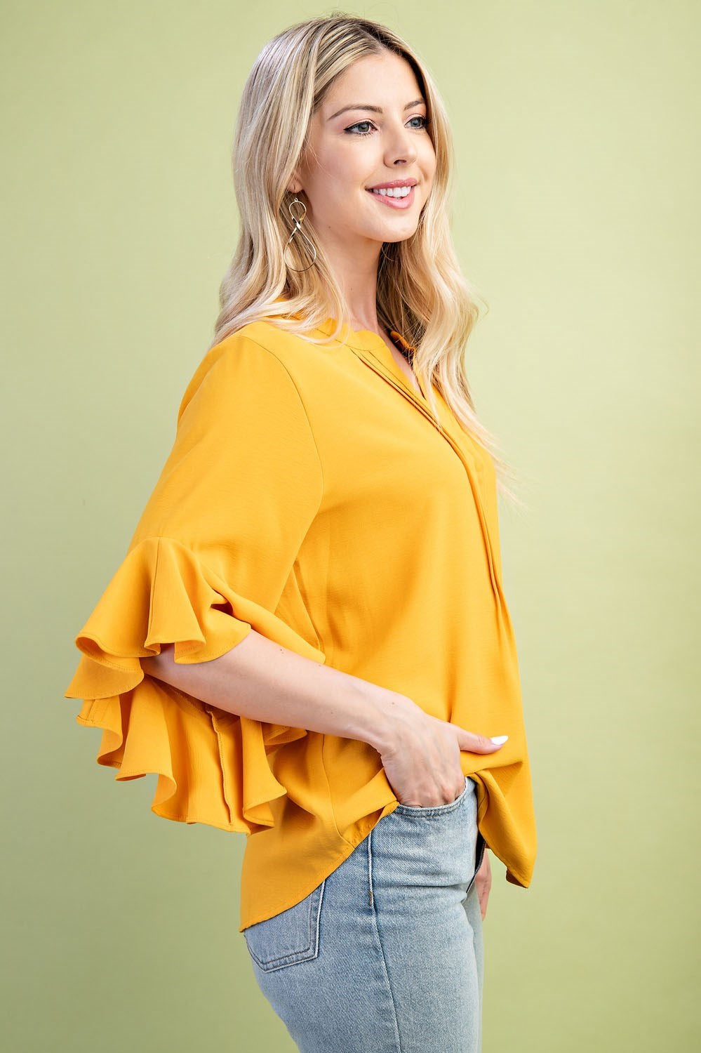 Golden Yellow Ruffled Bell Sleeve Top