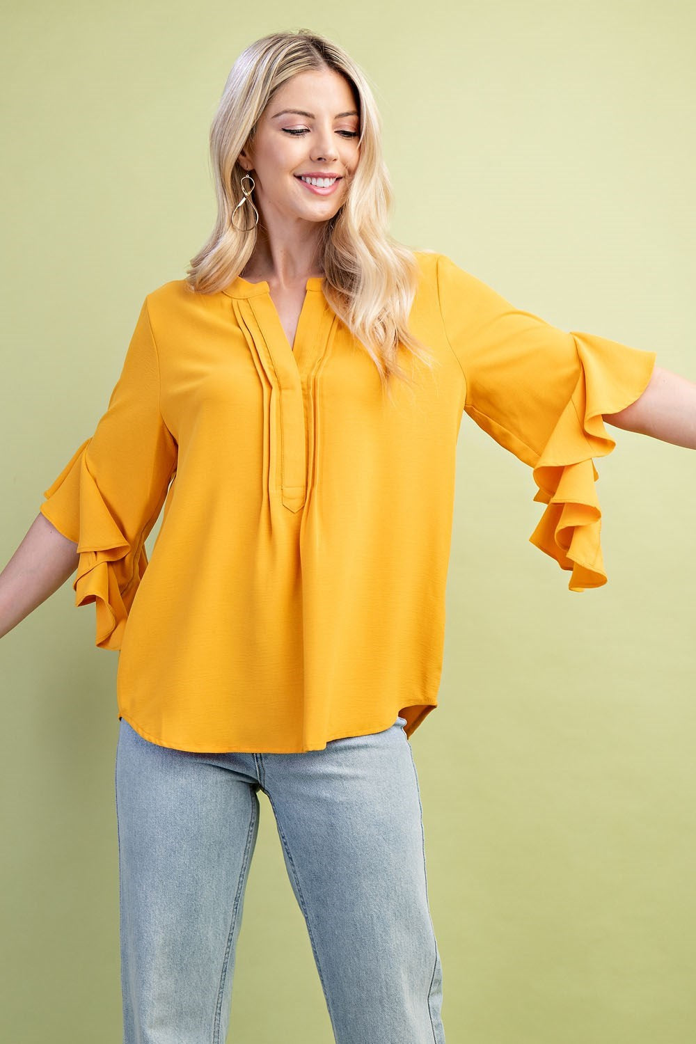 Golden Yellow Ruffled Bell Sleeve Top