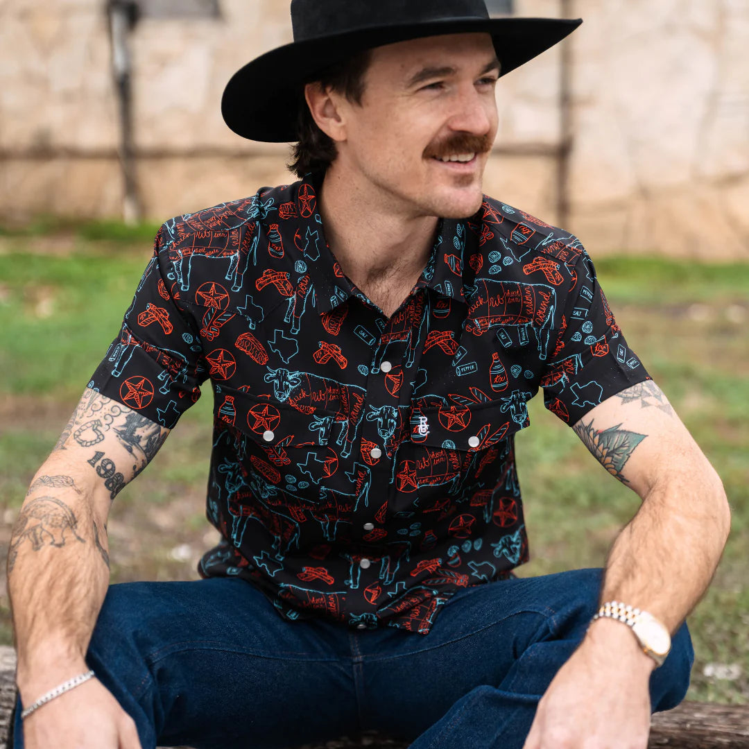 Raised by Coyotes Tx BBQ Nights Pearl Snap